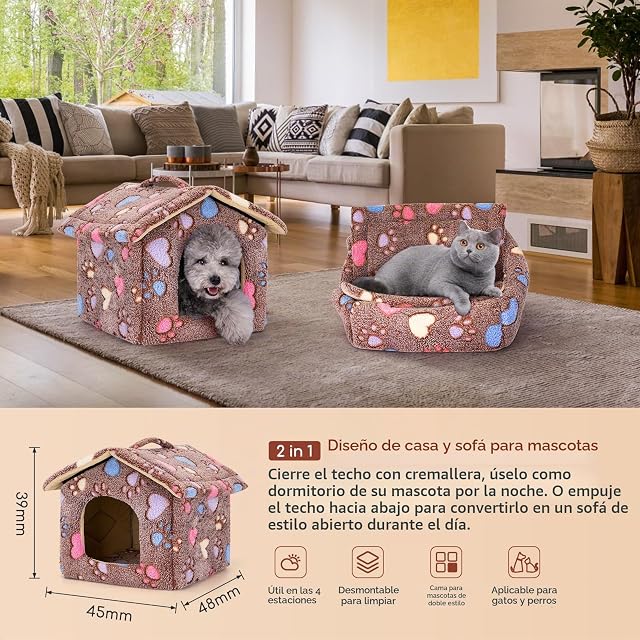 Foto 7 de 7 de Nobleza Casa para Perro pequeños, Cama para Gato con colchón extraíble, Plegable Casa para Gatos