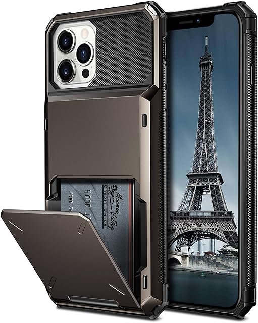 Coolden Compatible with iPhone 13 Pro Max Case Wallet Case Shockproof Case 4 Card Pocket Protective Case Heavy Duty Hard Back Flip Card Holder Phone Case Cover Compatible with iPhone 13 Pro Max-Gun