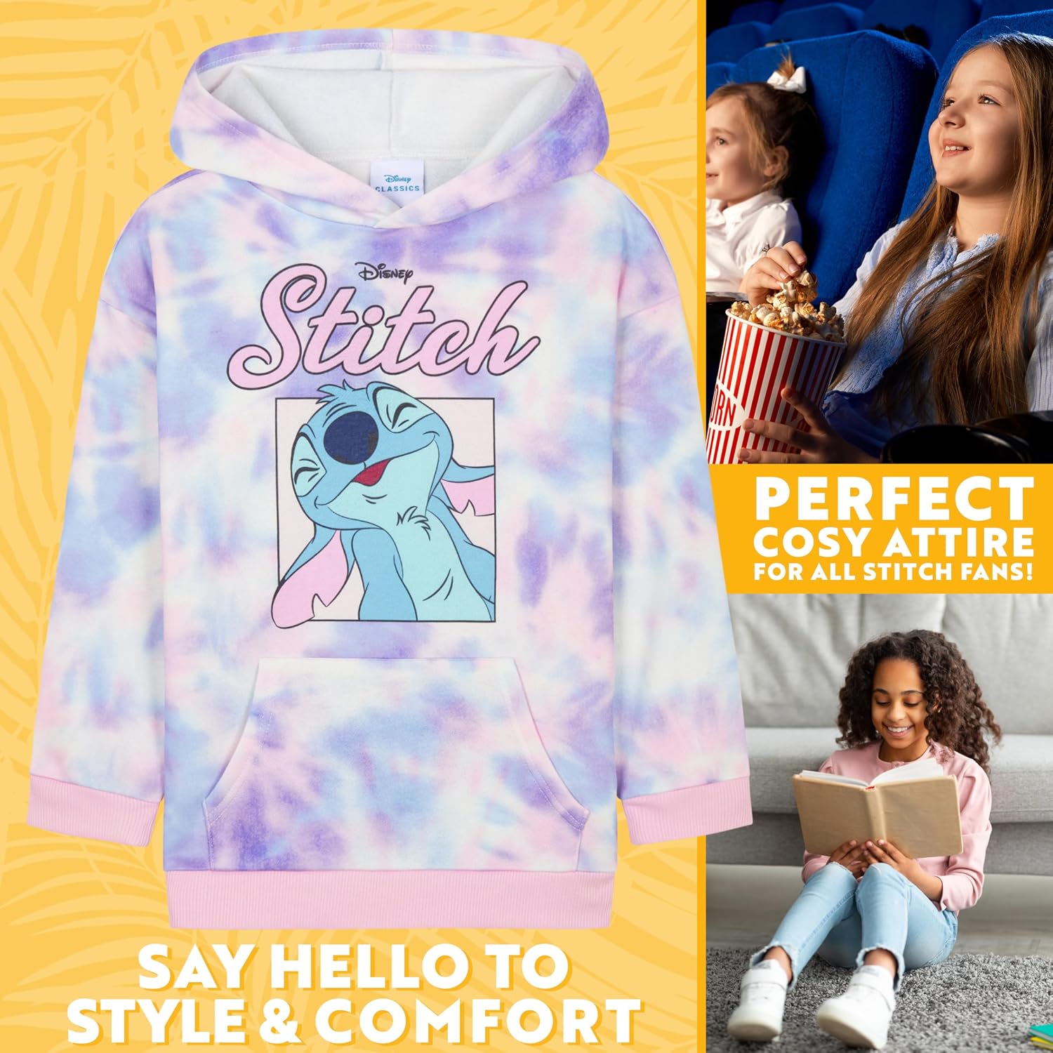 Disney Stitch Girls Teens Hoodie Jumper Pullover Sweatshirt Teen Girl Clothes Tie Dye 3D Ears Kangaroo Pocket Gifts for Girls