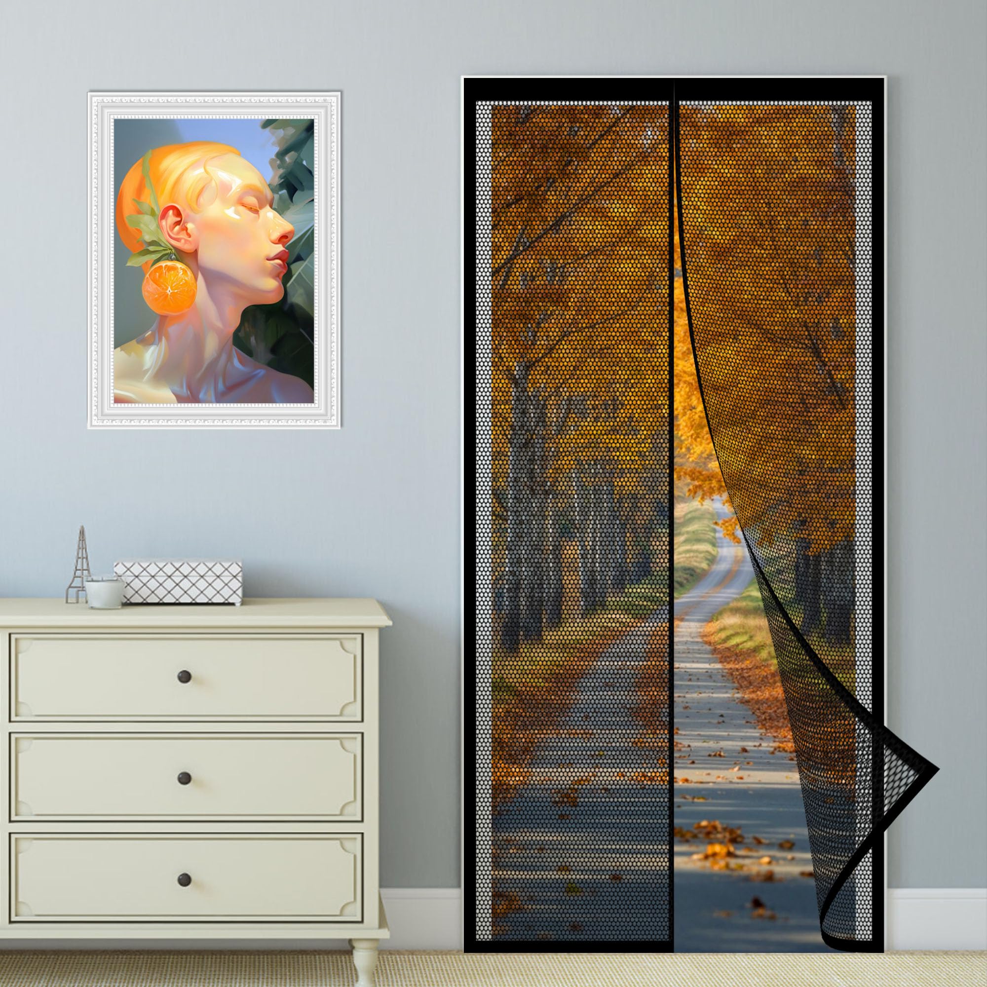 Fliegengitter Balkontür Terrassentür 190 x 244 cm Fliegengitter Tür Zur Einfachen Montage Ohne Bohren für Balkontür/Terrassentür, Schwarz