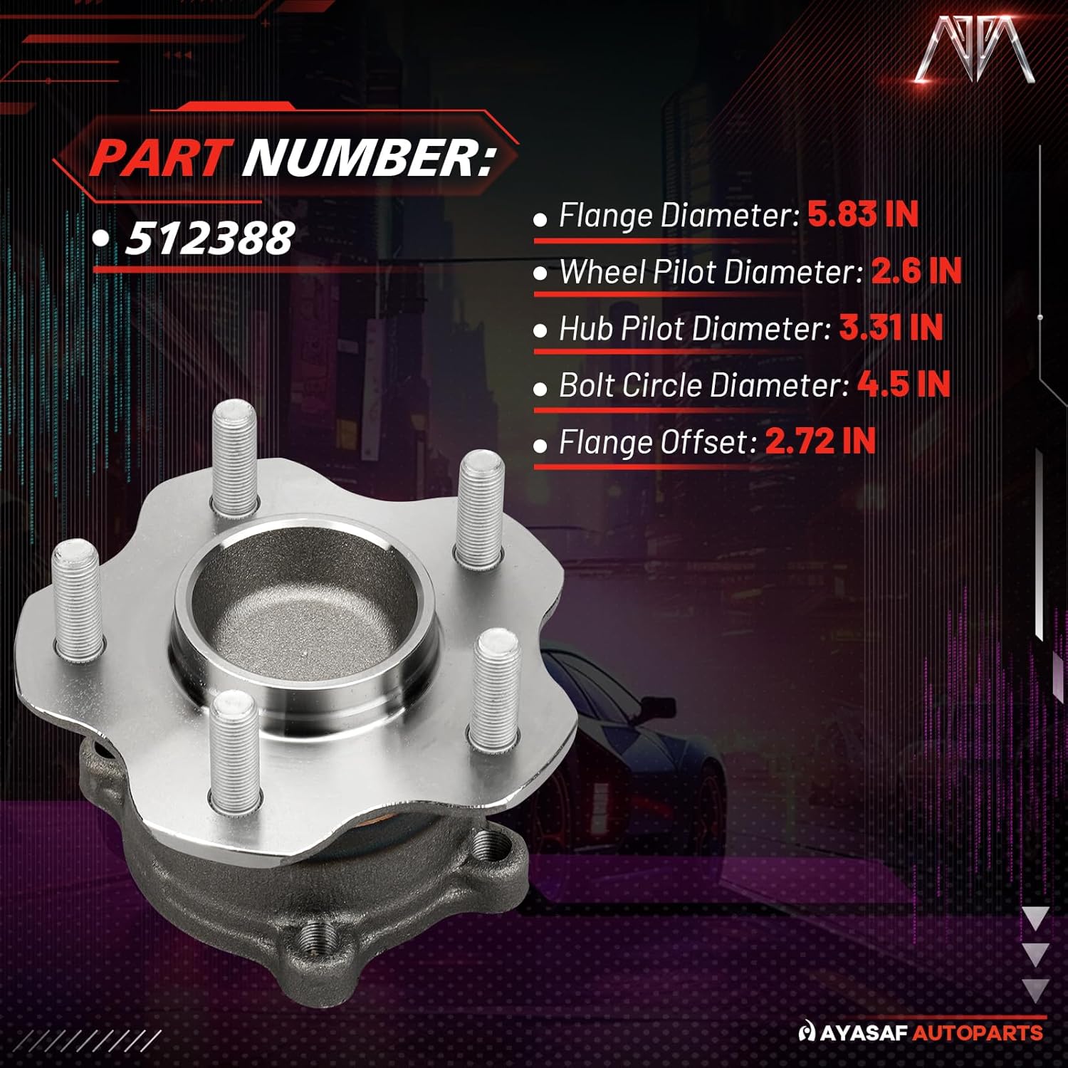 MAYASAF 512388 [2 Pack] Rear Wheel Hub Bearing Assembly for Nissan 2007-2018 Altima/2009-18 Maxima, 2015-2016 Murano 4WD/2013-16 Pathfinder 4WD, for Infiniti 2013-16 QX60 4WD/2013 JX35