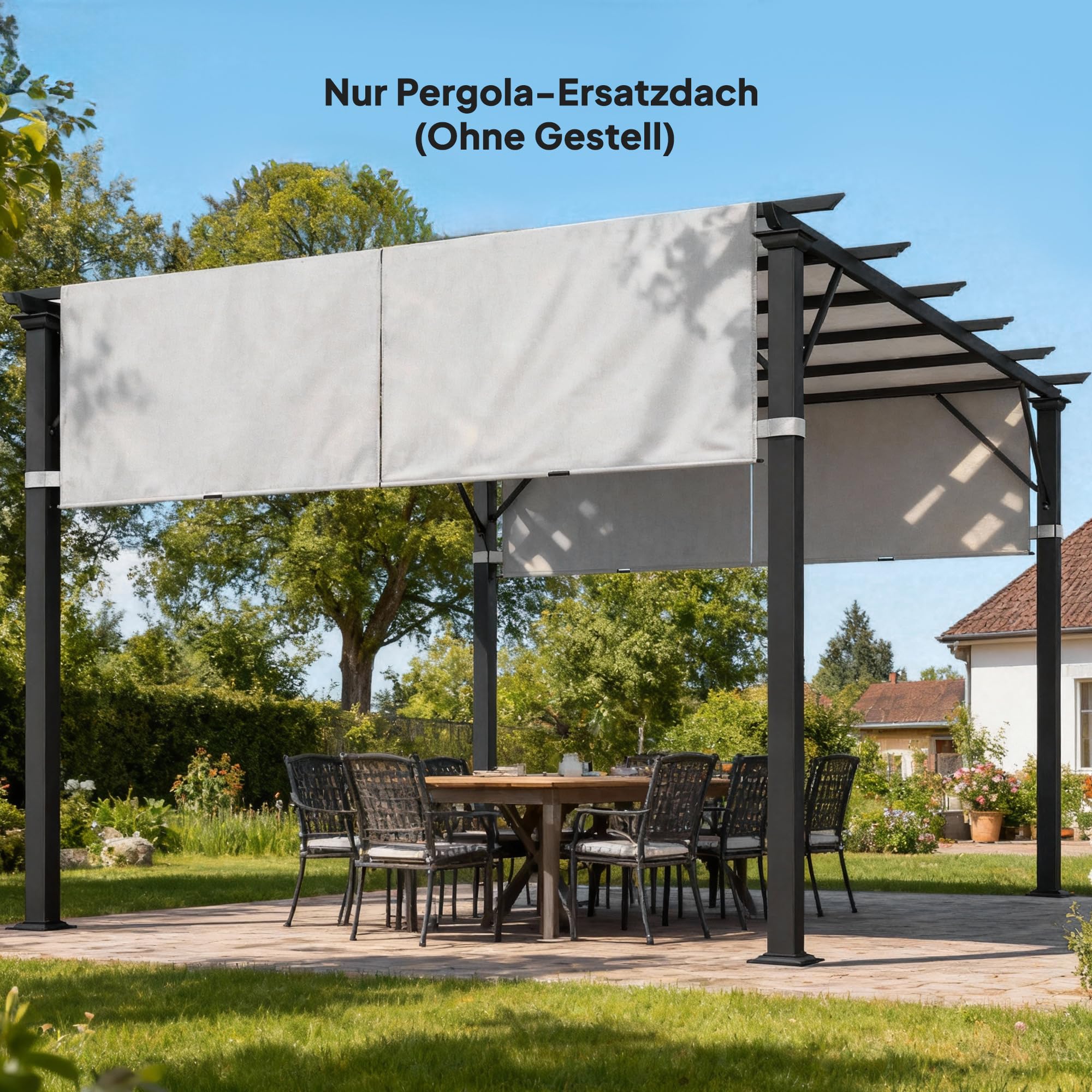 Outsunny Ersatzdach für Pergola 488 x 122 cm (Einzel) mit UV-Schutz, Sonnensegel für Terrassenüberdachung, Ersatz-Dachplane für 3 x 3 m Pavillon, Dunkelgrau