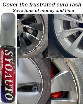 SYOAUTO Matte Black Rim Touch Up Paint For Tesla Model Y 20 Induction Wheel Touch Up Paint Pen Rim Scratch Repair Curb Rash Pen(Matte/Satin Black)