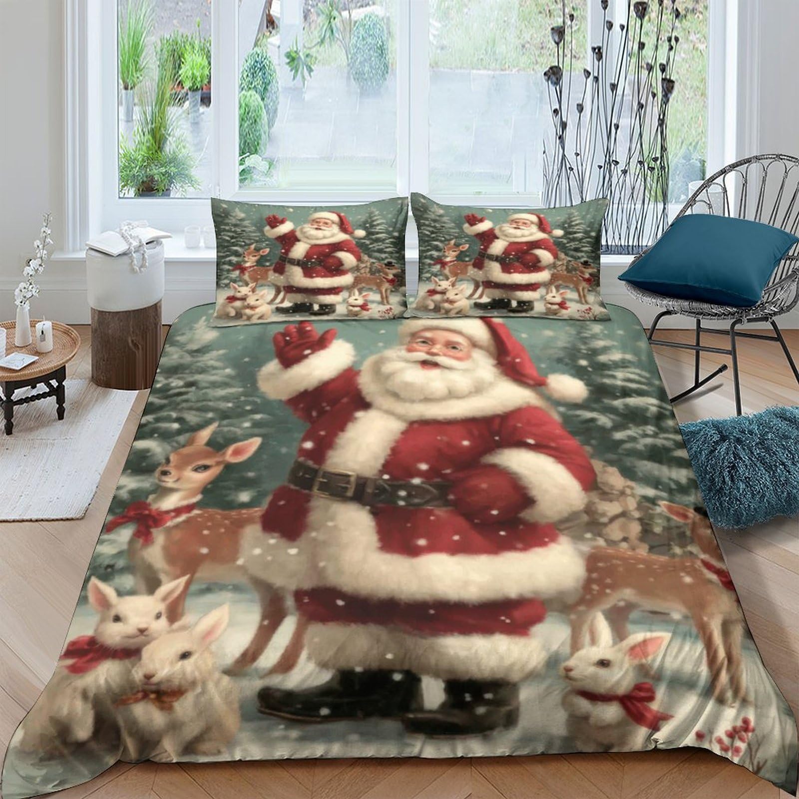 Ctjqhvkz Style-2 3D Printed Christmas Santa Fitted Sheet Microfiber Soft Red Reindeer Mattress Cover For Bedroom Dorm Guestroom Decor Single（135X200cm）