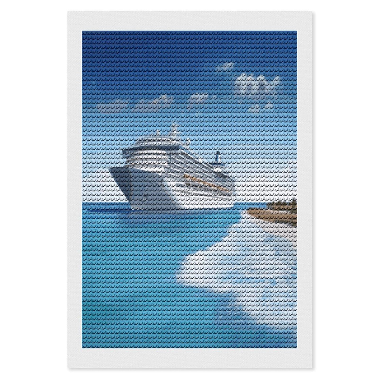 MUSM Seaside Cruise Ship Diamond Painting Kits for Adults DIY Round Paint with Diamonds Pictures Personalized Diamond Photo Art Full Drill for Beginners Wall Decor Gifts