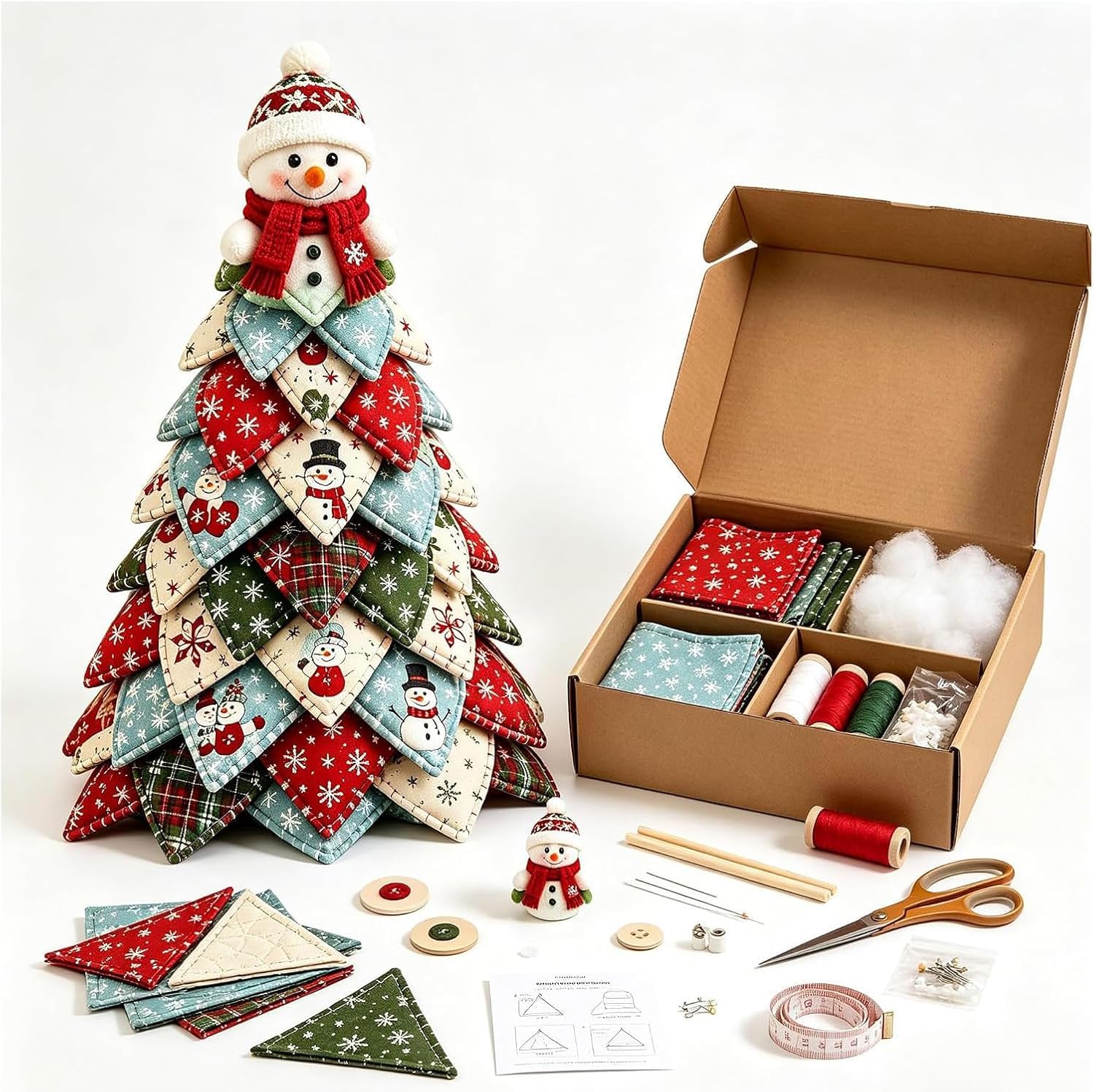DIY Christmas Quilted Fabric Tree Kit,3D Patchwork Sewing Set (Snowman)