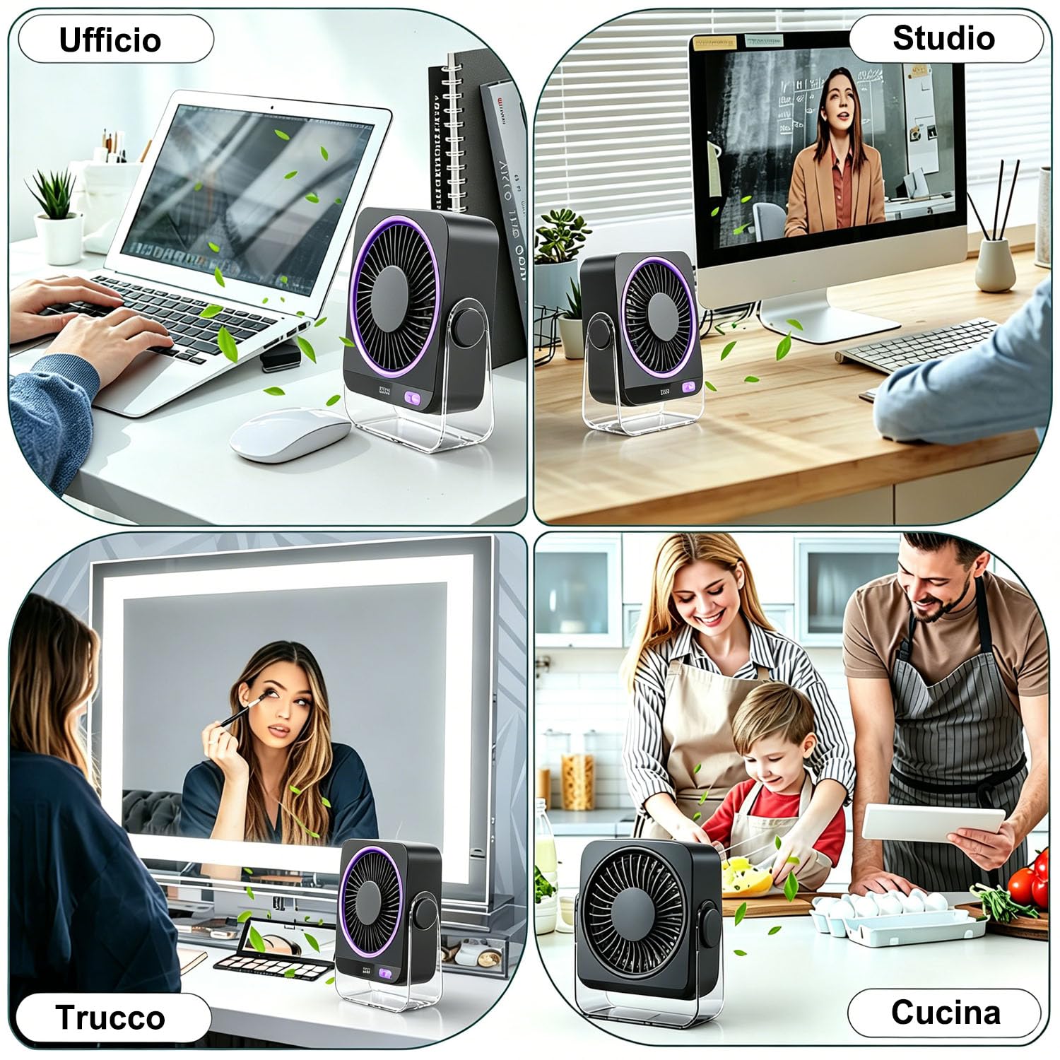 Ventilatore da Tavolo, Ventilatore Portatile 4000 mAh USB Ricaricabile, 5 Velocità Angolo Regolabile a 180° Ventilatore da Scrivania per Ufficio, Casa, Campeggio