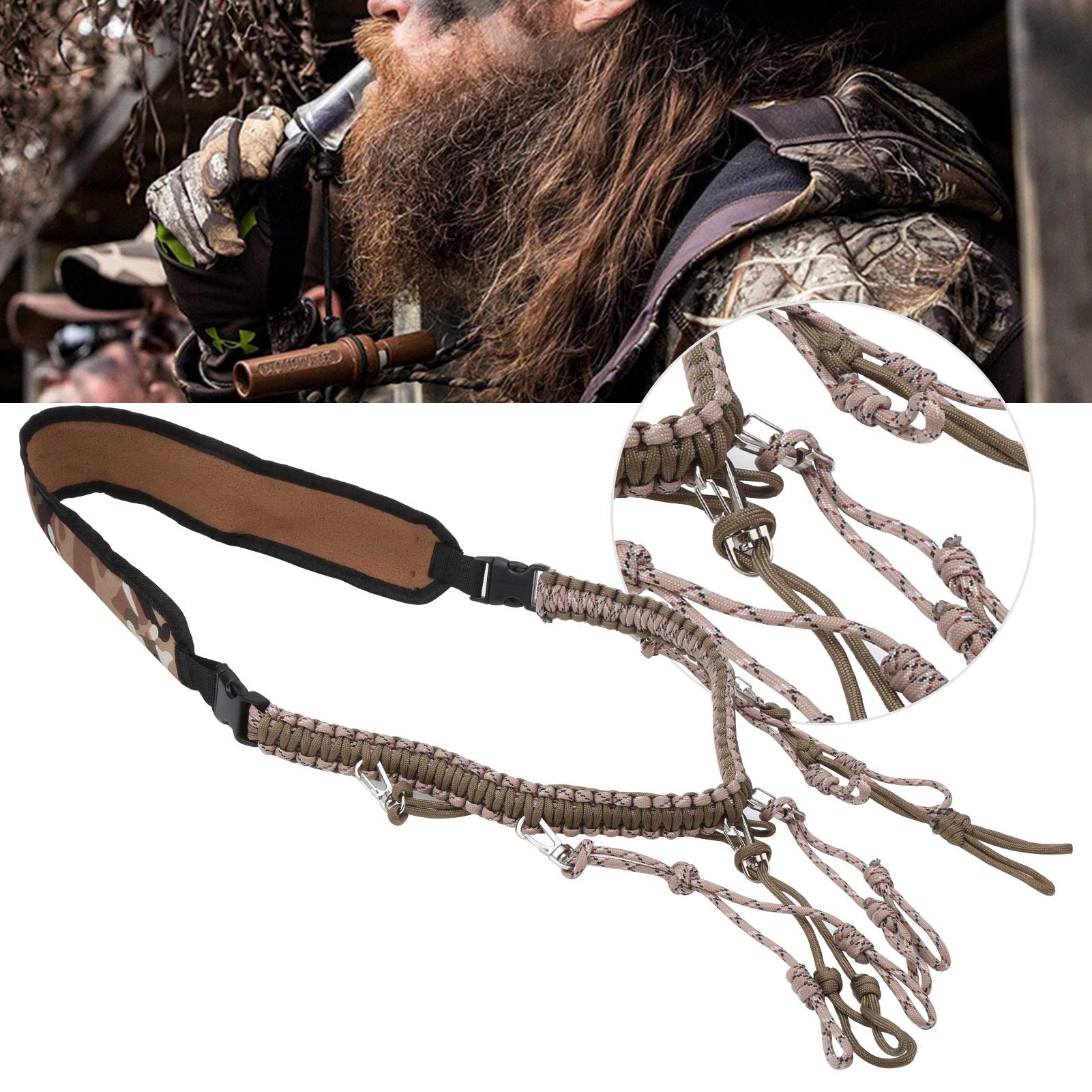 Cordino Con Fischietto Per Caccia Anatre - Paracord Mimetico, 10 Anelli, 55cm - Foto 8