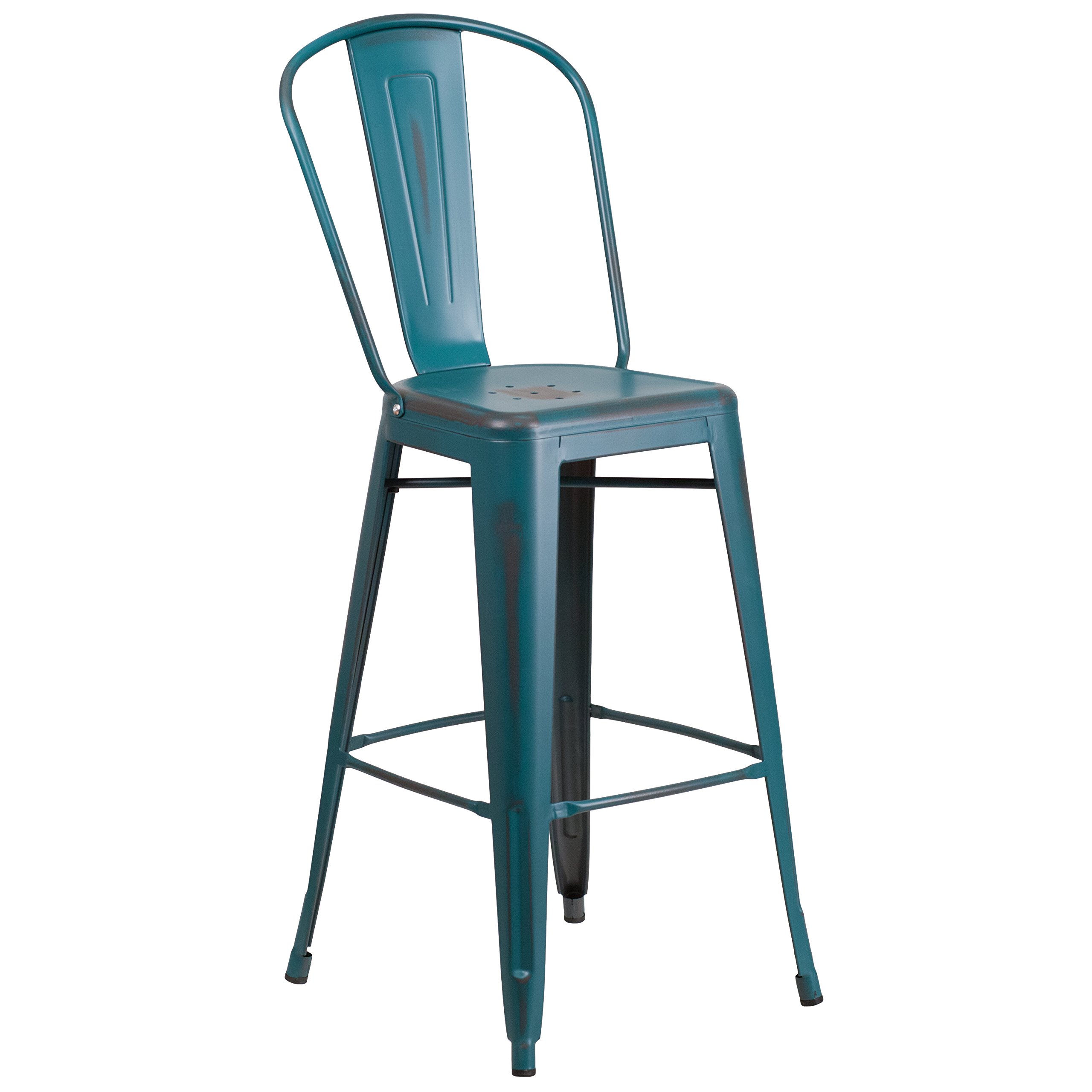 Flash Furniture Distressed Kelly Blue-teal / Set of 1 / Metal Seat (Pack of 1) Barstools
