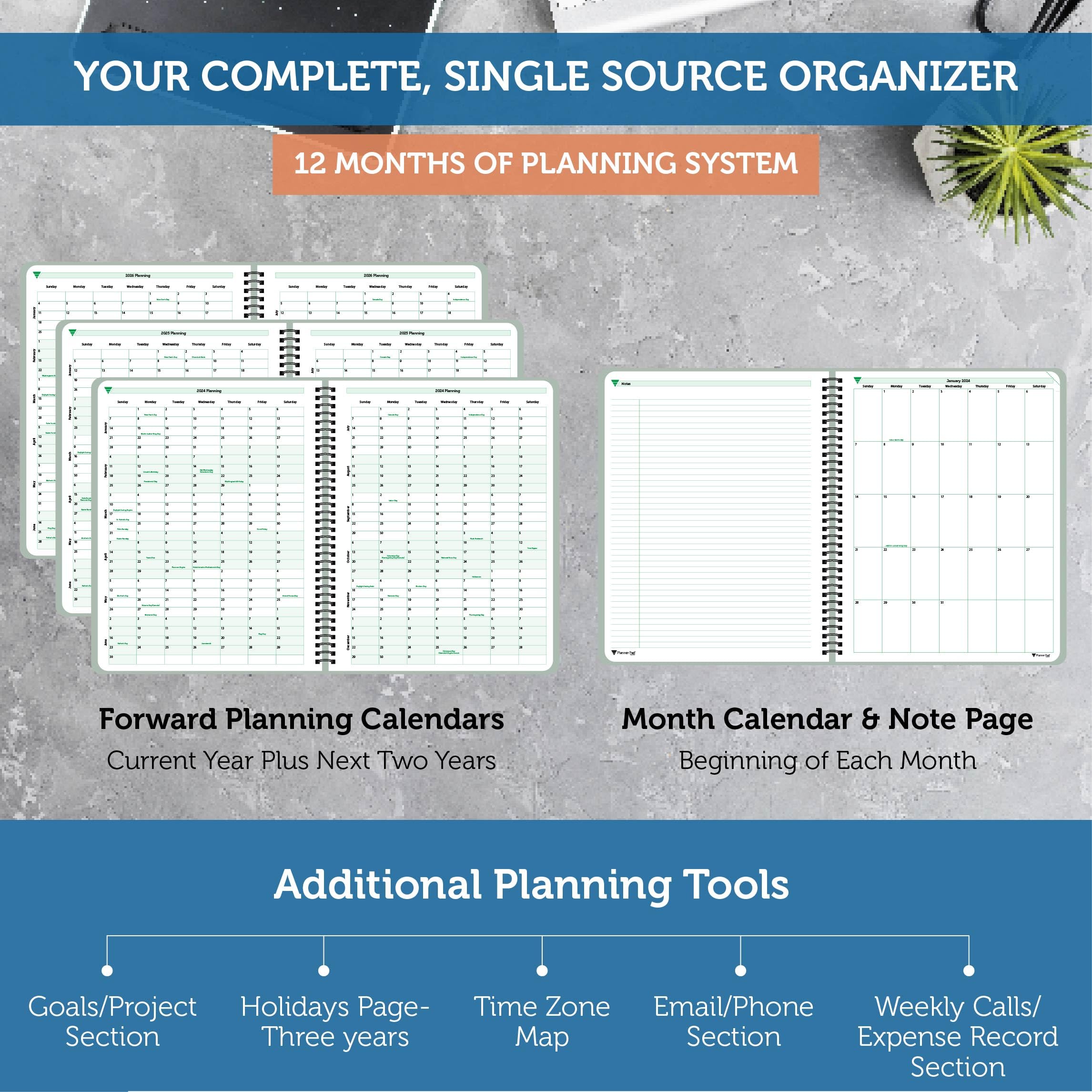 Planner Pad Spiral Bound 3-Tier Funnel Down 12 Month Organizer, Calendar Year (January, December 2024) - Image 4
