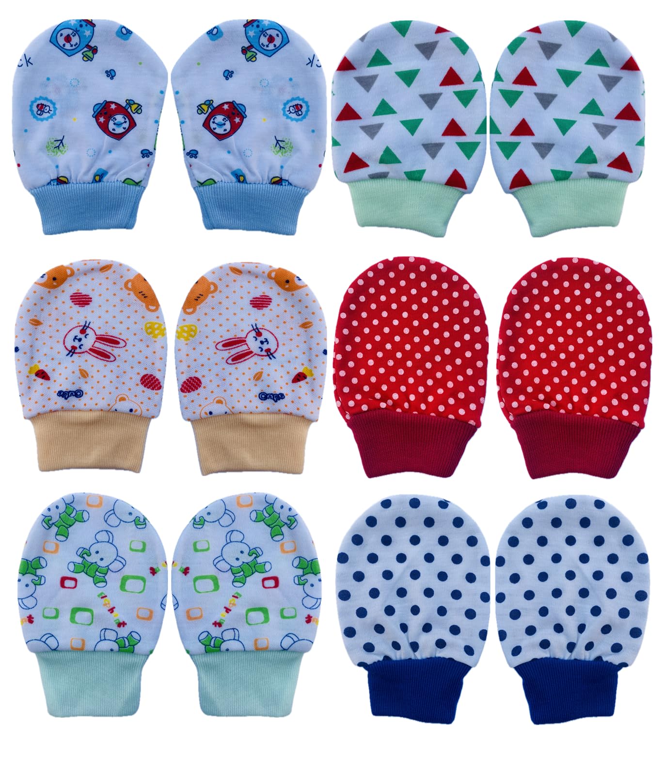 WavvaWavva® Newborn Baby Cotton with Rib Hand Mittens Set | Gloves Set | Quality Proudct Only | Pack of 6 Pairs | Multicolor. (0-6 Months)