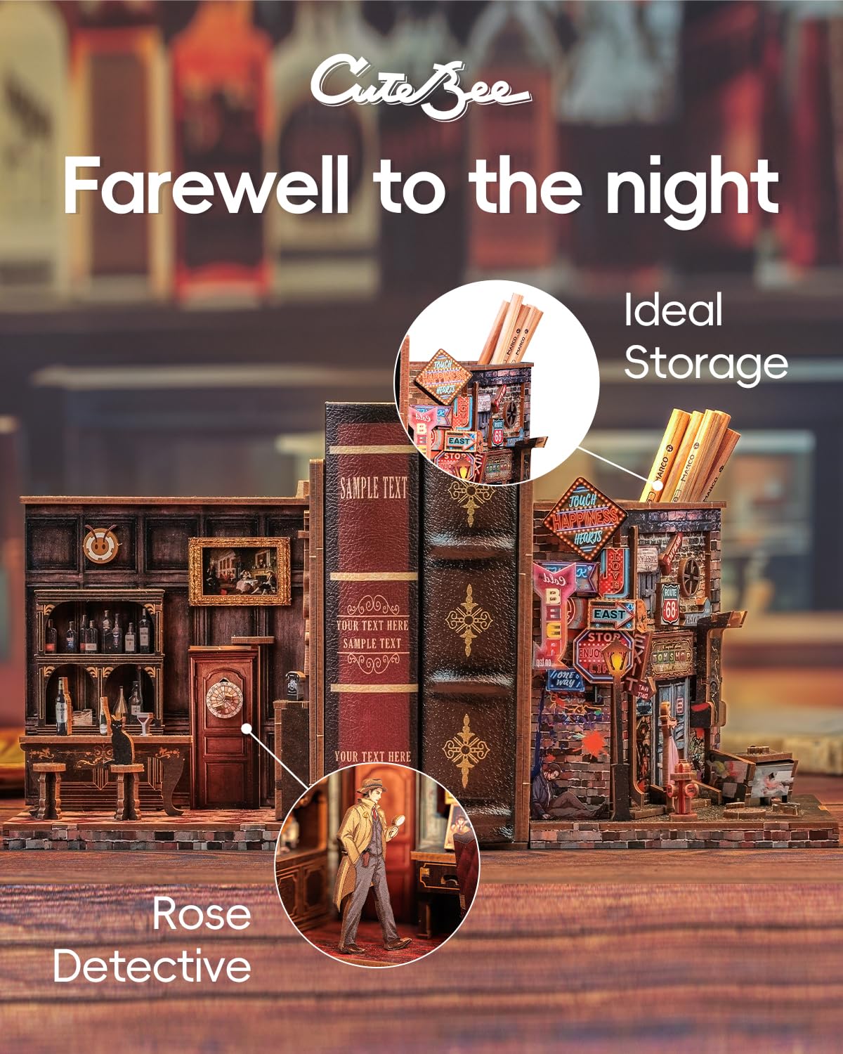 CUTEBEE Book Nook Kit – Fermalibri fai da te, in miniatura, per libreria, decorazione Diorama per adulti, da costruire, 2 pezzi (Farewell to The Night)