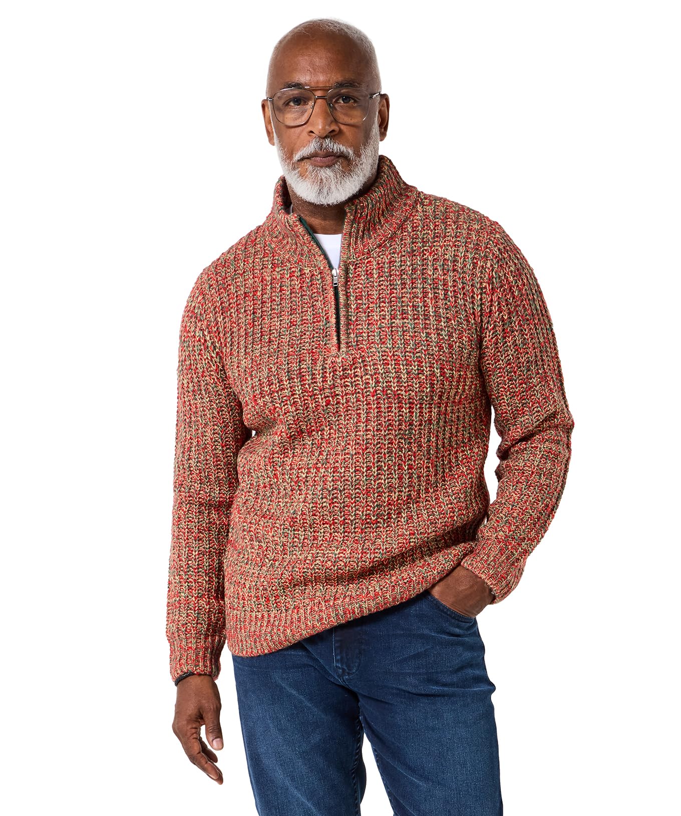 Joe Browns Men's Long Sleeve Fisherman Knit, Regular, Red/Green, UK S