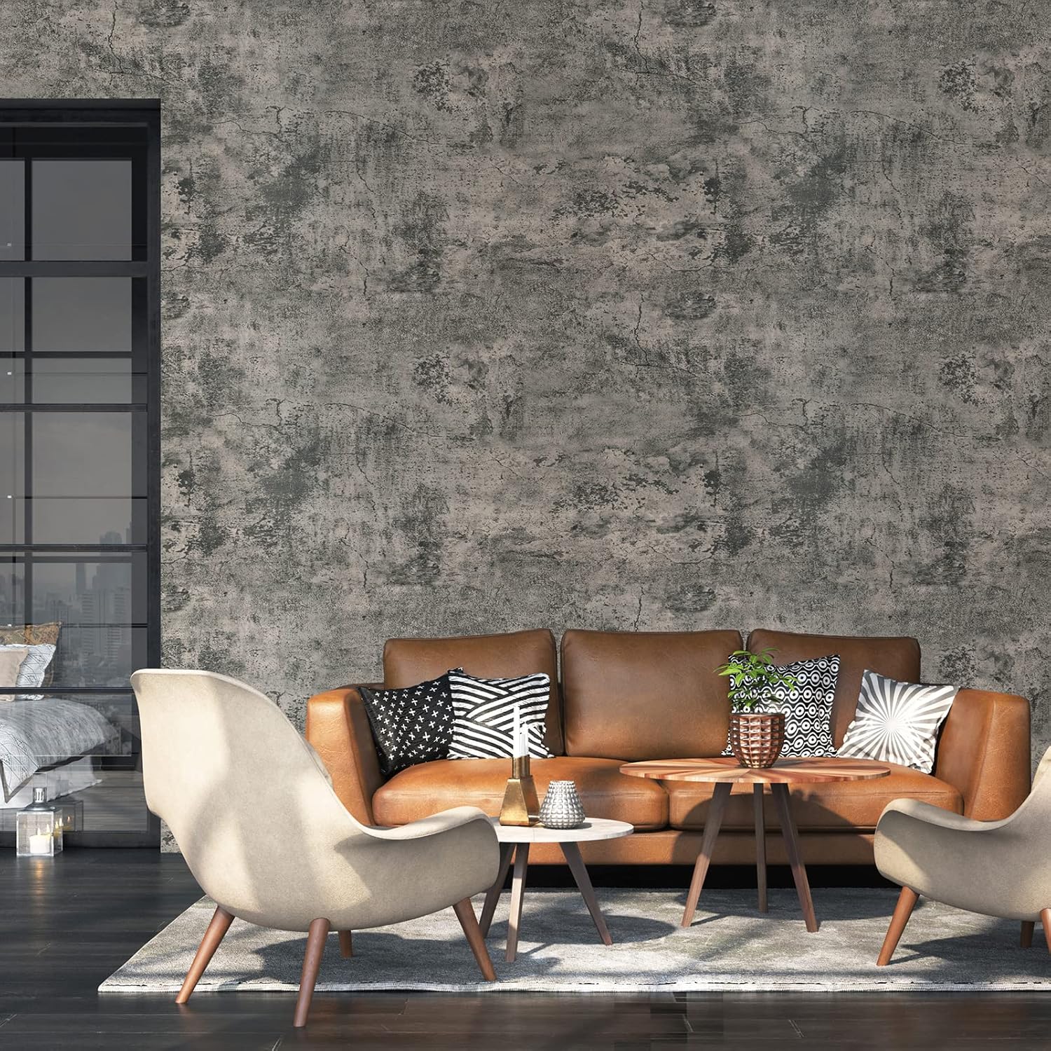 17.7''x100'' Textured Concrete Wallpaper Peel and Stick Thick Matte Grey Industrial Weathered Concrete Contact Paper for Countertops Waterproof Self Adhesive Cement Wallpaper for Wall Bedroom Bathroom