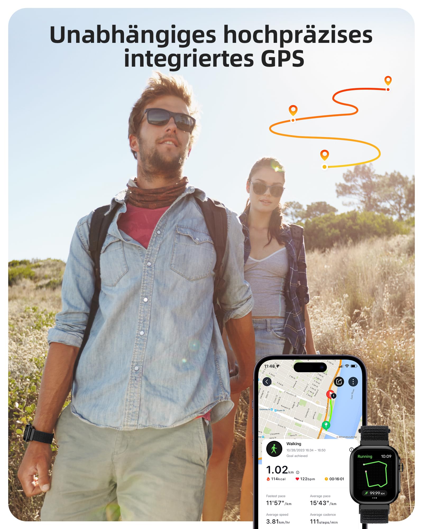Parsonver Smartwatch mit Eingebautes GPS, 30M Schwimmend Wasserdicht | Fitnessuhr mit Bluetooth Telefonfunktion, Fitness Watch mit 100+ Sportmodi, Herzfrequenz, Schlafen, für Android/iOS, Schwarz