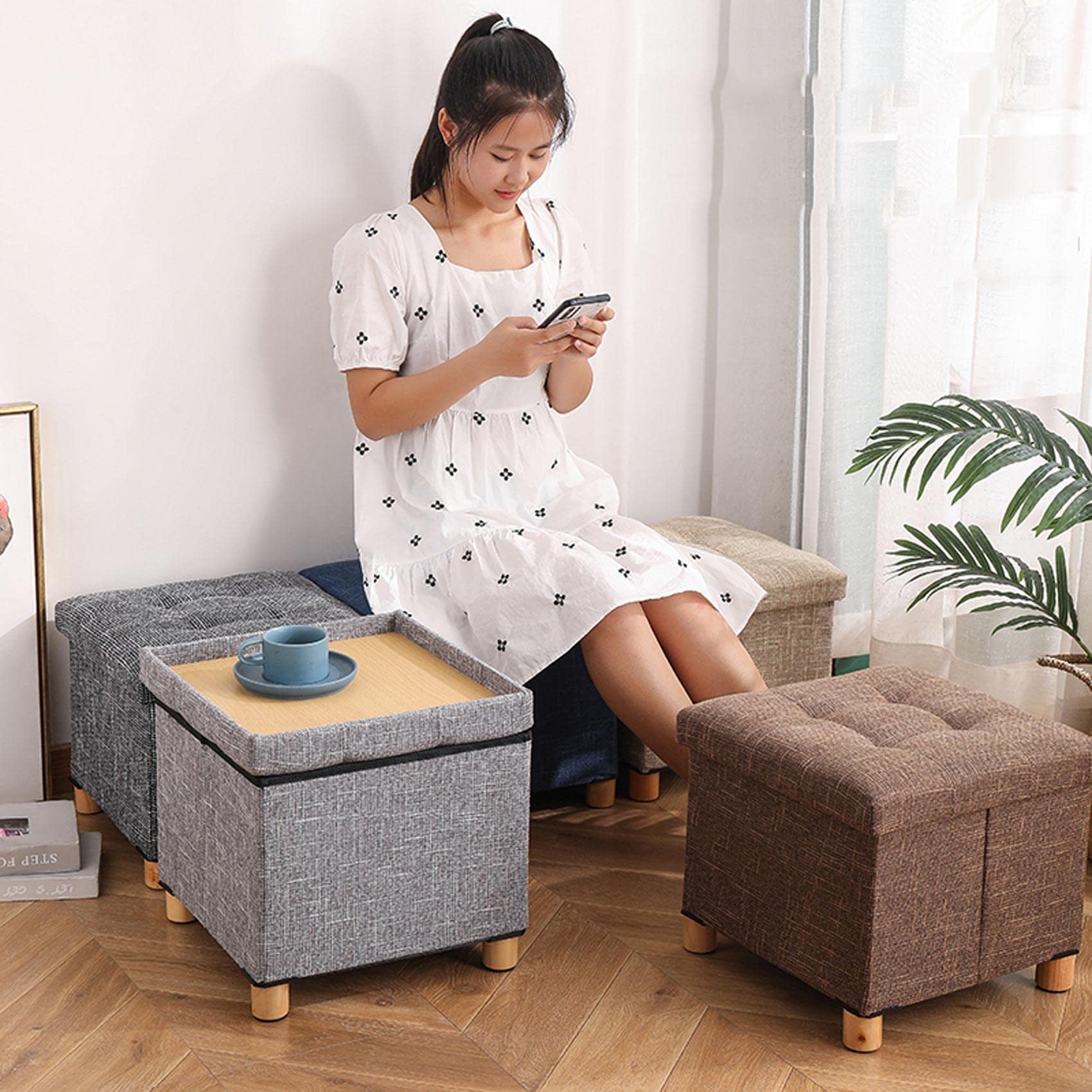 Amazon｜オットマン フットスツール 収納フットスツール スクエア
