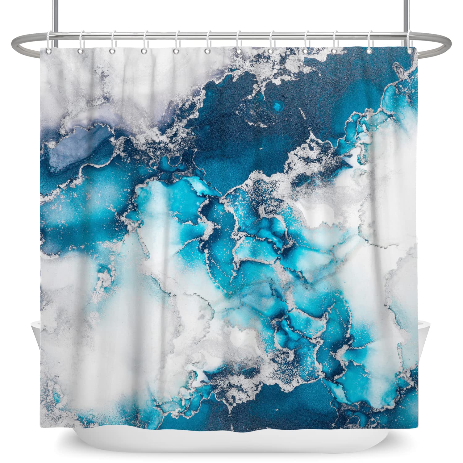 Bovlleetd Blue Cyan Tie-Dye Shower Curtain for Bathroom Minimalist Luxury Home Decorative Shower Curtain 72"x72" Washable Waterproof Polyester Fabric Set 12 Holes — image 1