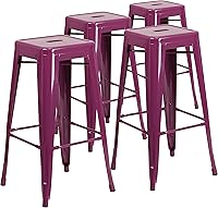 Vista 33 de Flash Furniture - Taburete de bar de grado comercial de 30 pulgadas de metal rojo, sin respaldo, para interior/exterior con asiento cuadrado