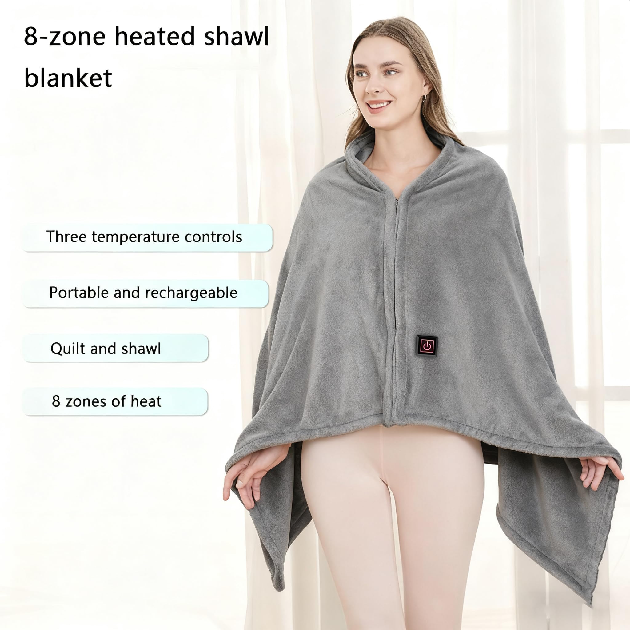 SNZ Coperta Termica USB con Batteria da 10000mAh, 150 x 80 cm Coperta Termica Senza Fili, Coperta Elettrica Scialle di Flanella per Pausa Pranzo in Ufficio, Viaggio All'aperto
