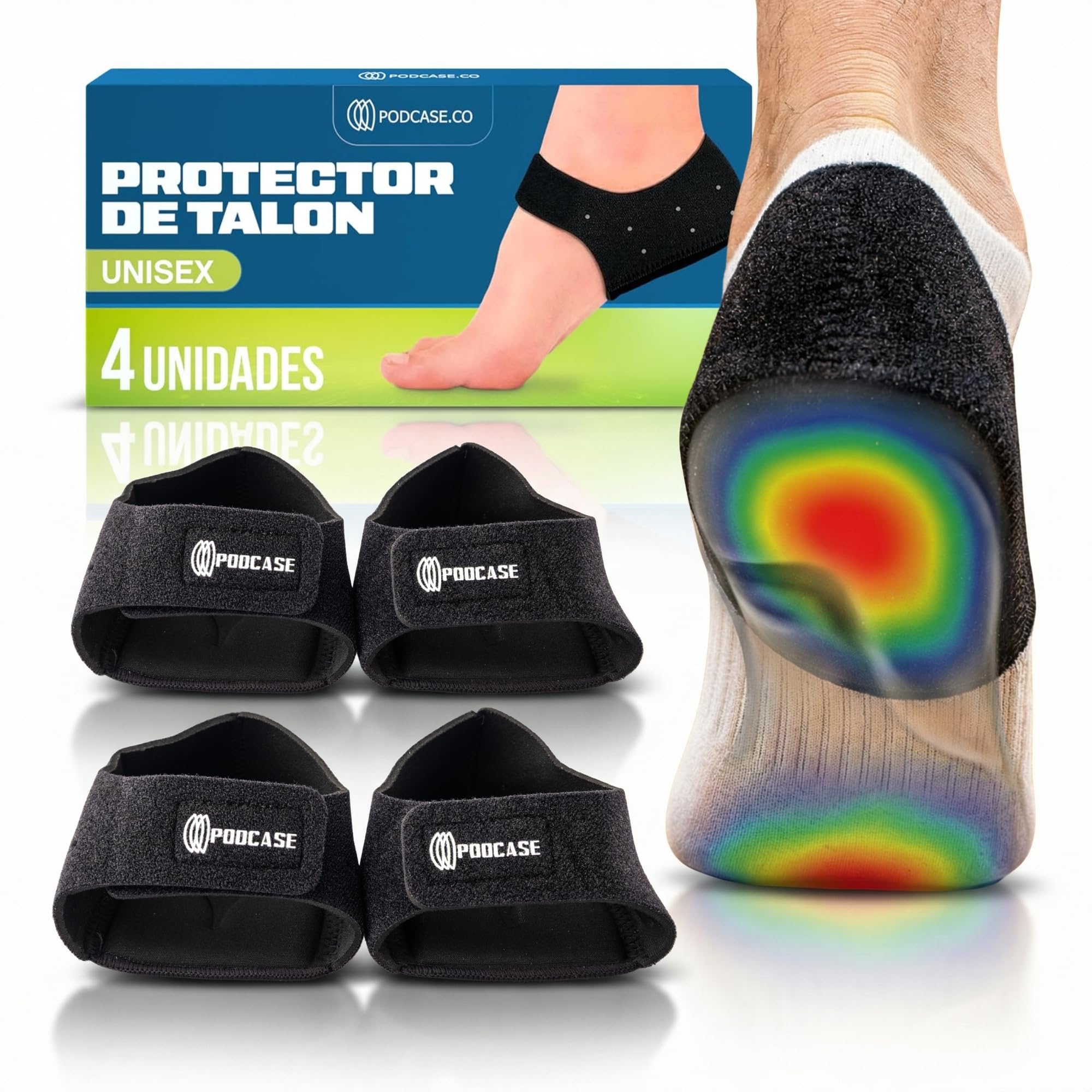 Pack 2 Pares de Taloneras Fascitis Plantar – Taloneras de Silicona para Mujer y Hombre – Plantillas para Zapatos con Cierre Ajustable, Antideslizantes y Transportables – Alivio