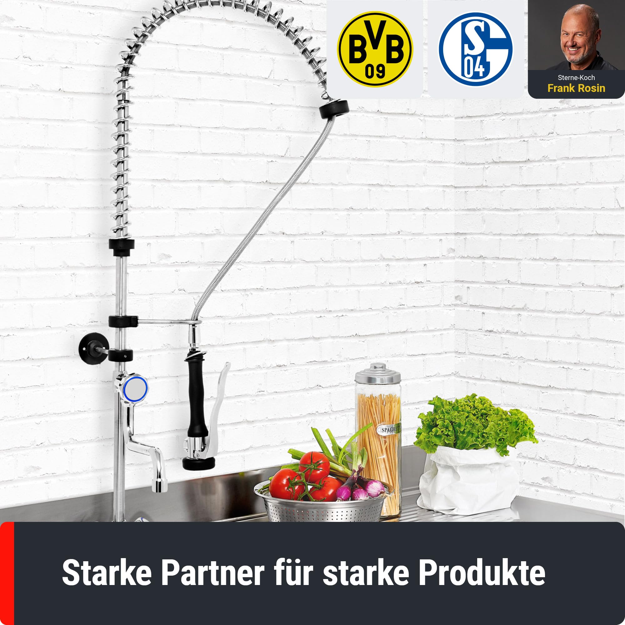 GGM Gastro| GY6 | Einloch Geschirrbrause 6000 - mit Mischbatterie, Schwenkhahn & 2 Mischventilen