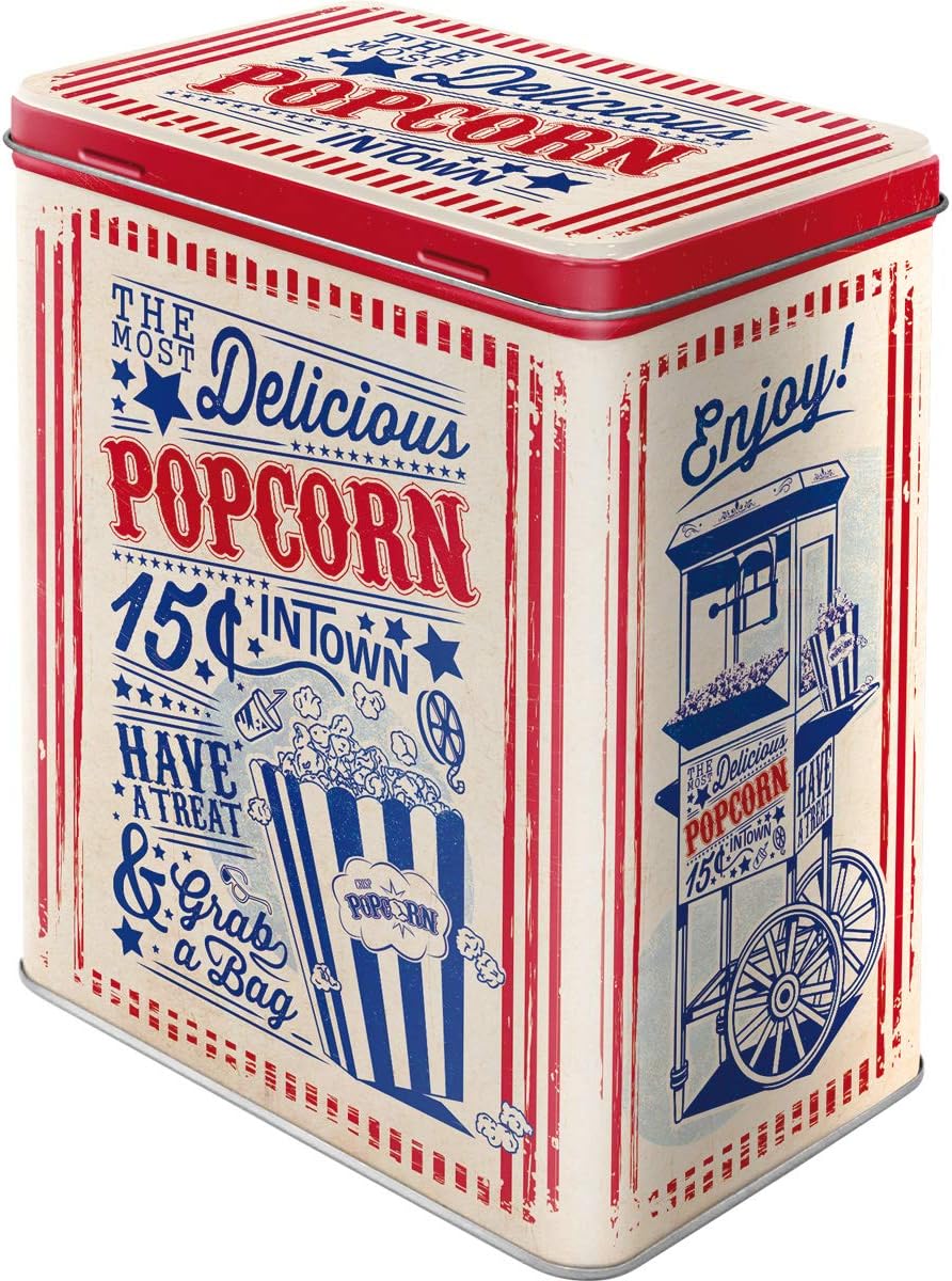 Nostalgic-Art Retro storage tin box L, 101.4 oz, Popcorn – Gift idea for diner fans, large metal coffee can, vintage design