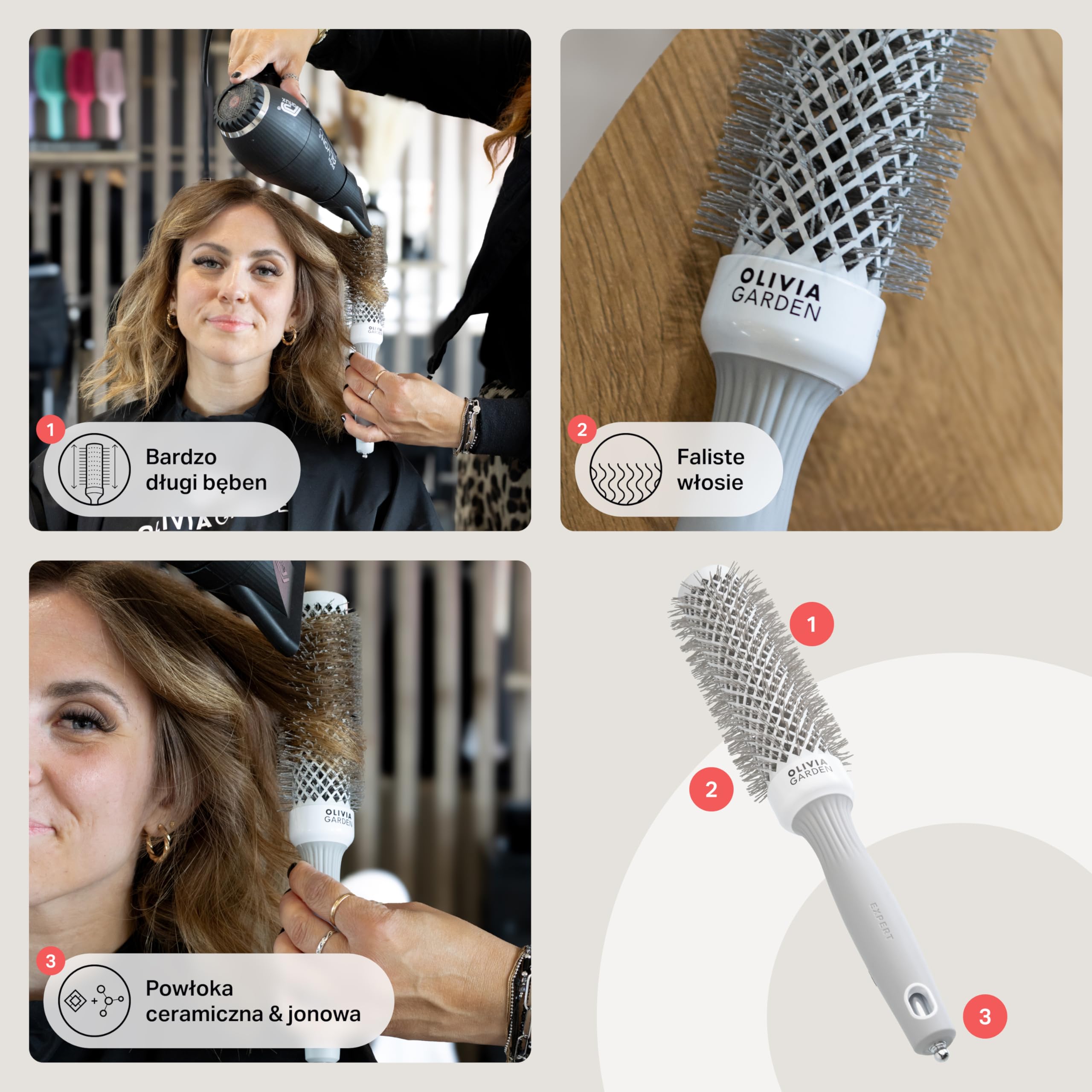 Olivia Garden Expert Blowout Speed – Ceramiczna okrągła szczotka z wyjątkowo długim korpusem do 25% szybszego modelowania