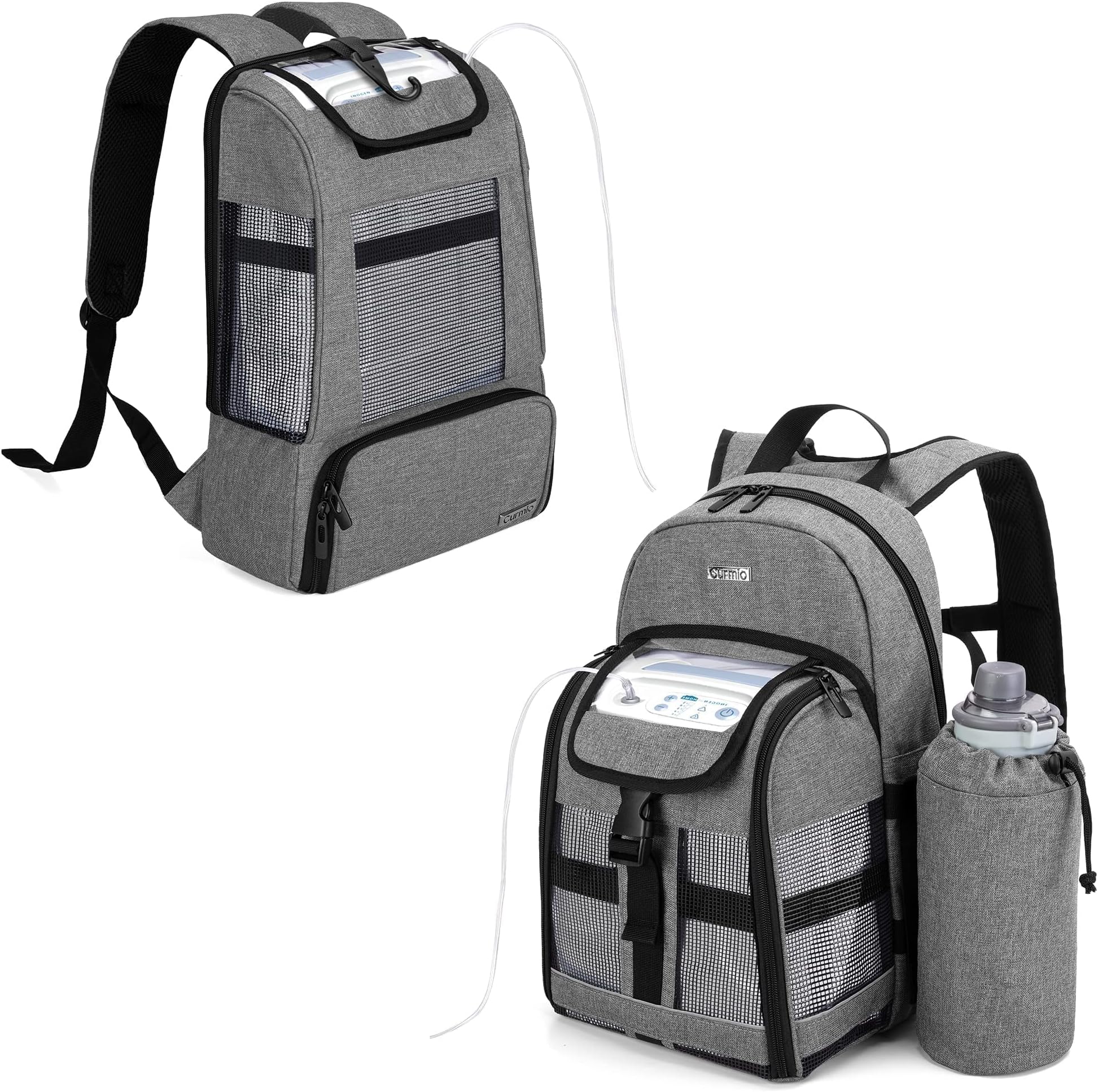 CURMIO Portable Oxygen Concentrator Backpack, POC Carrying Bag Compatible with Inogen, OxyGo and Caire Units, Bag Only, Gray (Patented Design)