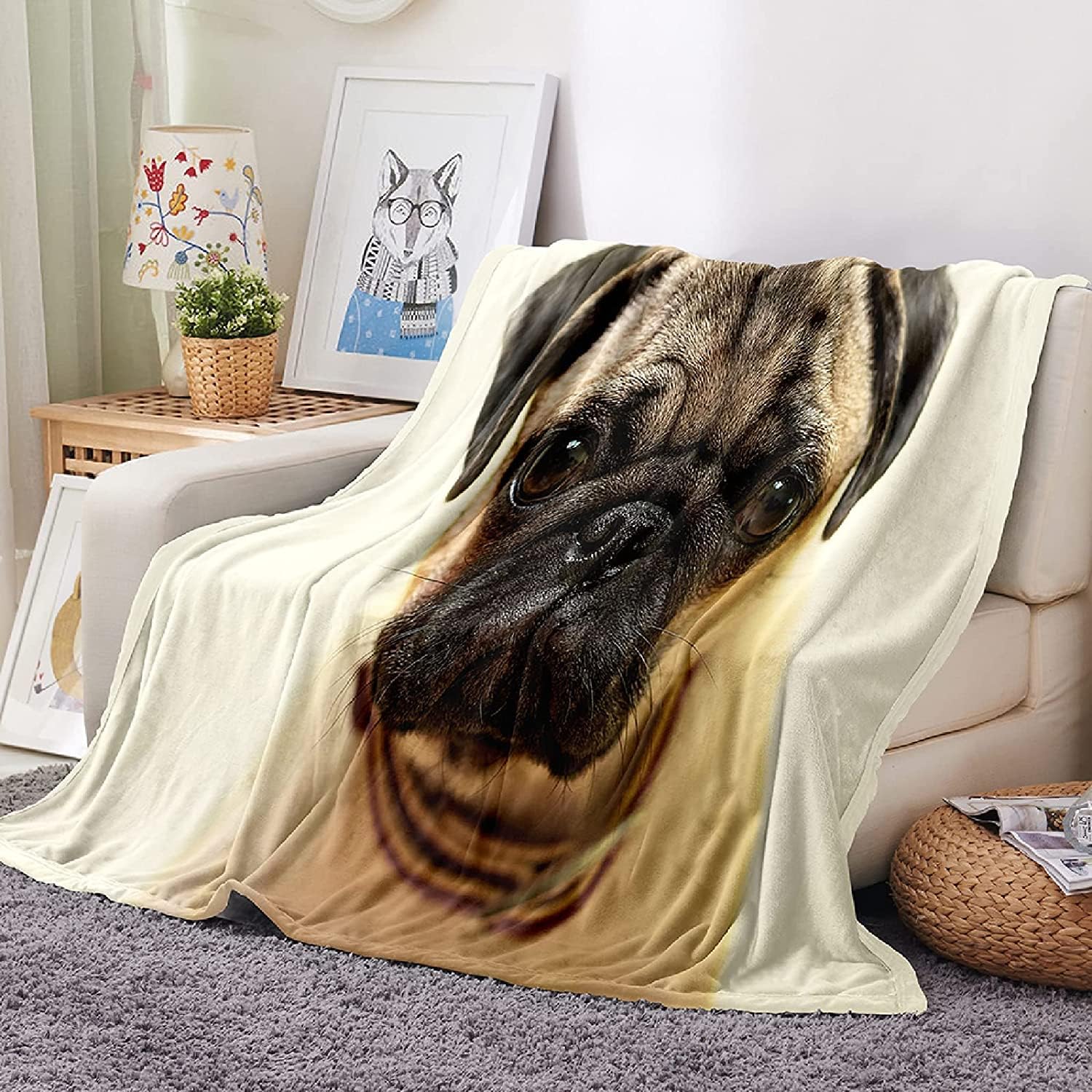Manta Franela Grande Perro, 3D Blanket Perro Manta Polar Cosy Soft Calentitas y Ligeras Mantas para Sofa Cama para Adultos y Niños Dormitorio Mantas 200x200 cm w5500