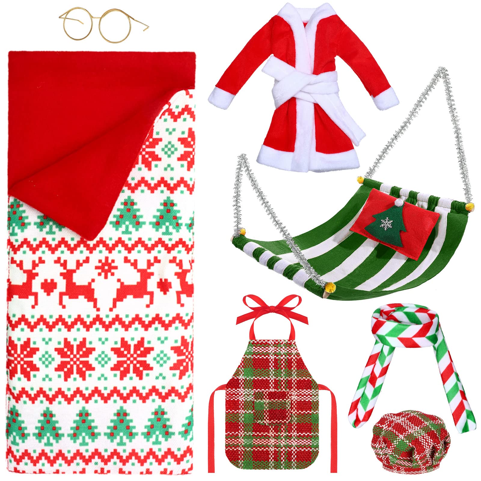 Set De Accesorios Para Muñeco Elfo De Navidad - Saco De Dormir, Albornoz, Delantal Y Gorro De Chef
