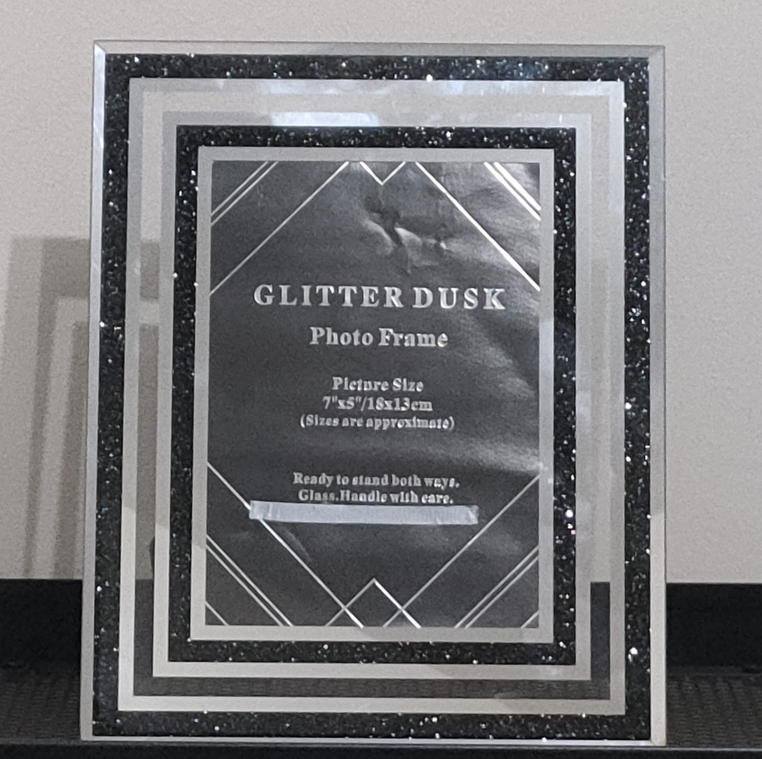 Eye On Elegance Eaglewiz Black Sparkle Eaglewiz Black Double Glitter Bling Glass Photo Frame Silver Photo Frame 7" X 5"