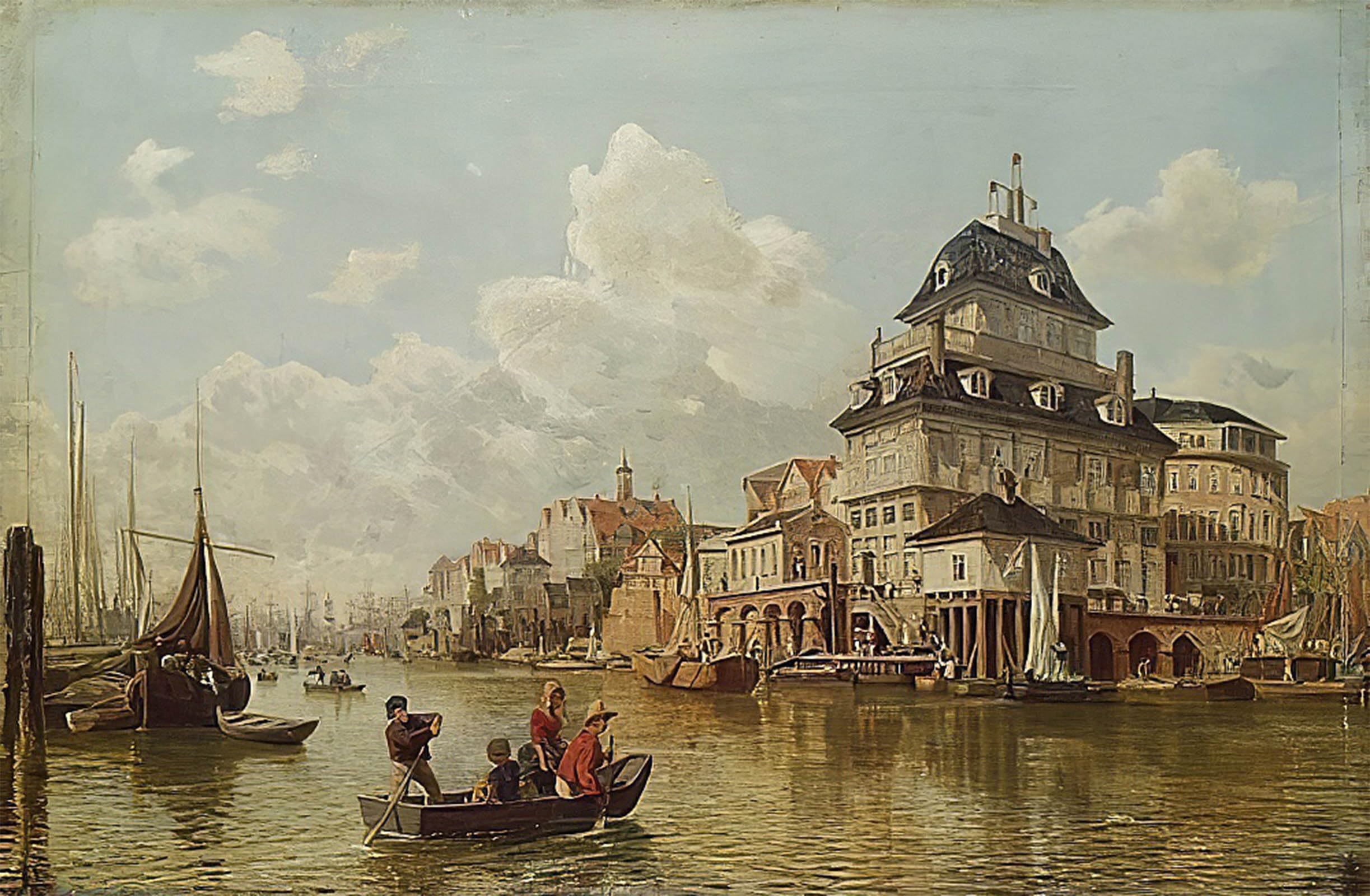 POSTERIIk Vintage Classic Picture Landscape Artwork the Boat House At Hamburg Harbour by Valentin Ruths Portrait Canvas Painting for Office Home Decor 60x90cm