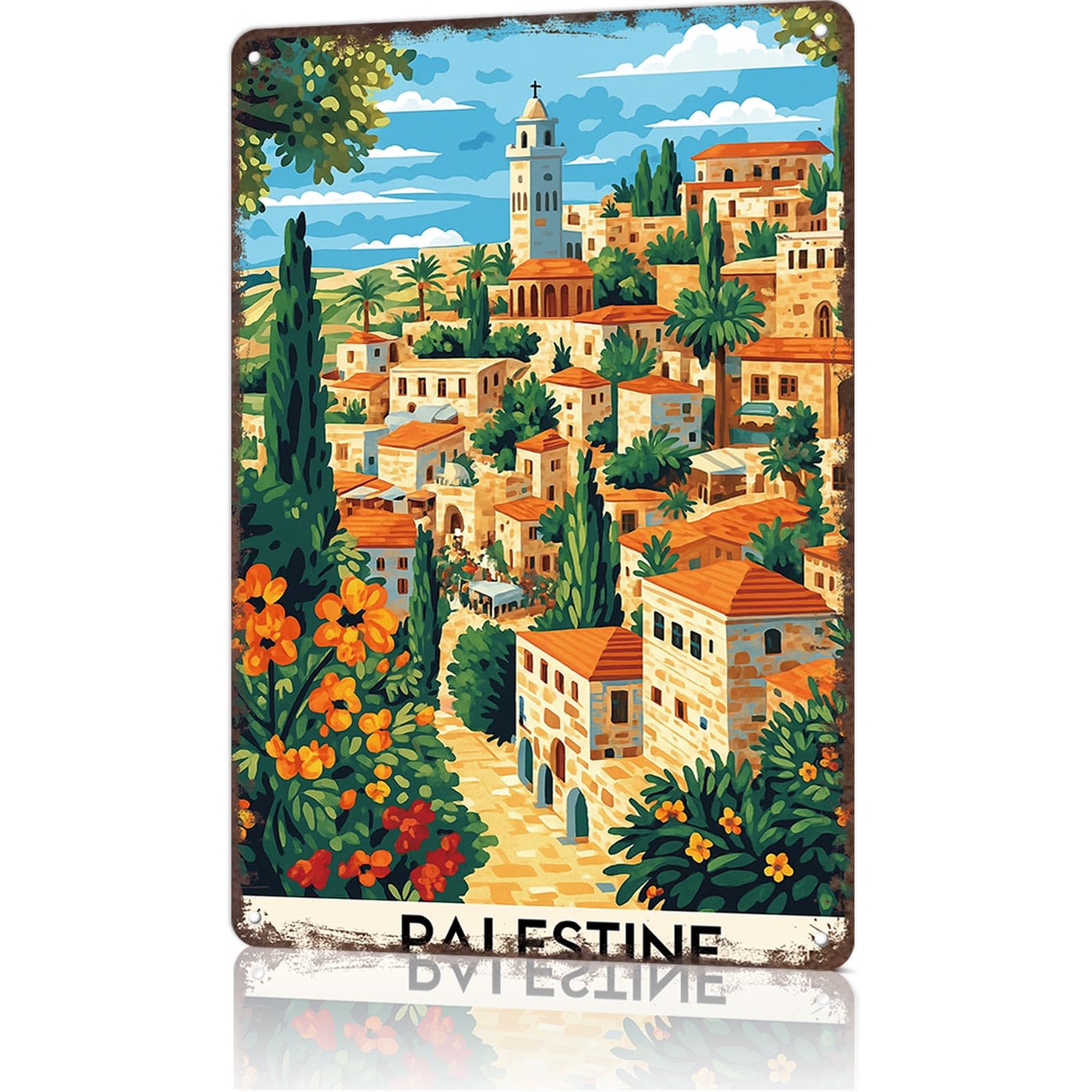 KWQDOZF Funny Signs Posters Palestine Landmarks Wall Art Sign for Bedroom Dorm Home Garage Bar Decor 8X12inch