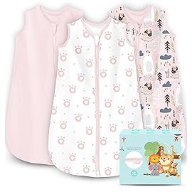 Cute Castle Baby Sleep Sack 18-24 Months - Lightweight 100% Cotton 2-Way Zipper TOG 0.5 Infant Wearable Blanket, Newborn Essentials Toddler Sleep Clothes, 3 Pack(Pink, Bear, Bear Claw)
