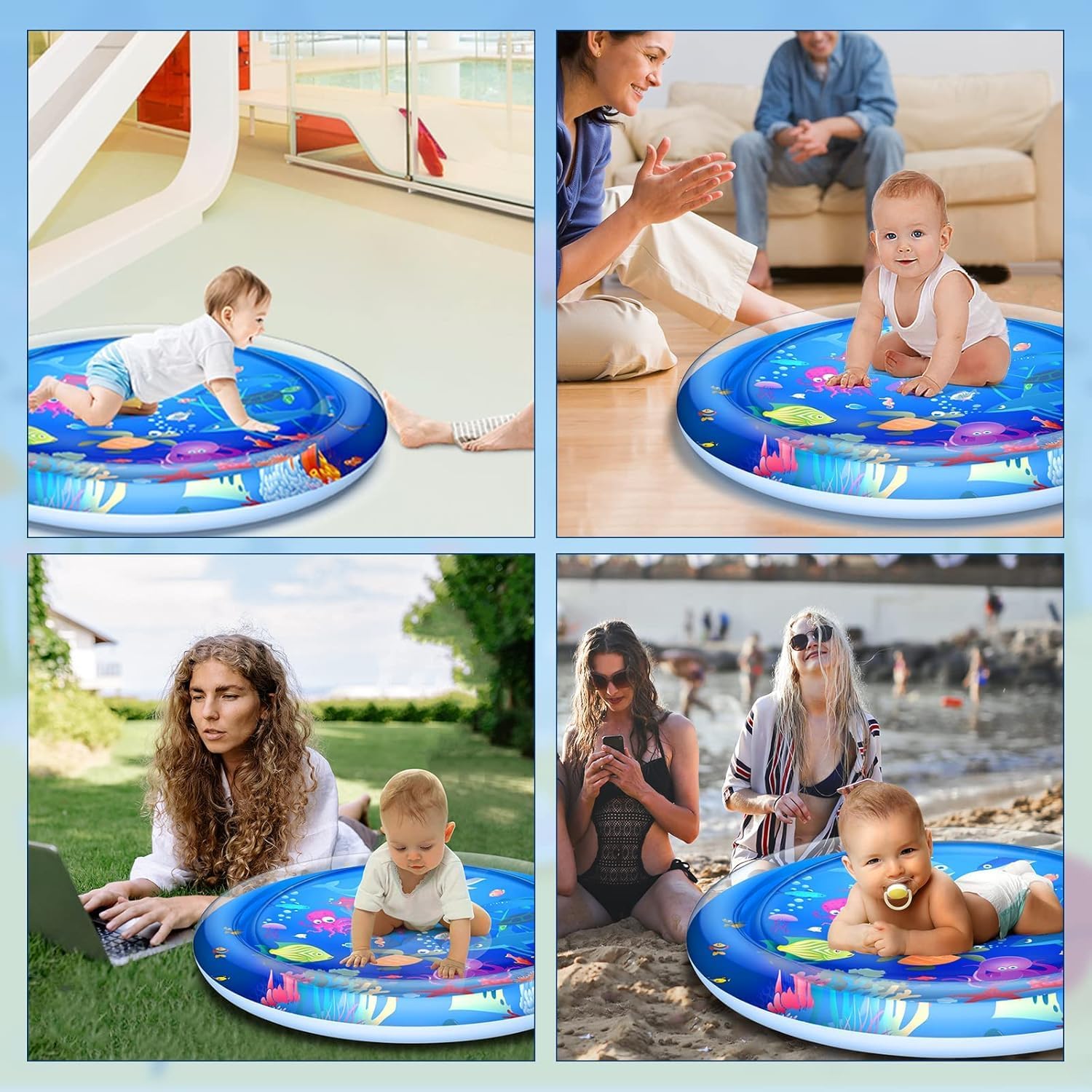 Faburo 40" X 40" Large Tummy Time Water Mat for Babies, XL Baby Water Play Mat, Infant Water Sensory Baby Tummy Time Play Mat for 3 6 9 12 Months Toddlers (40in XL)