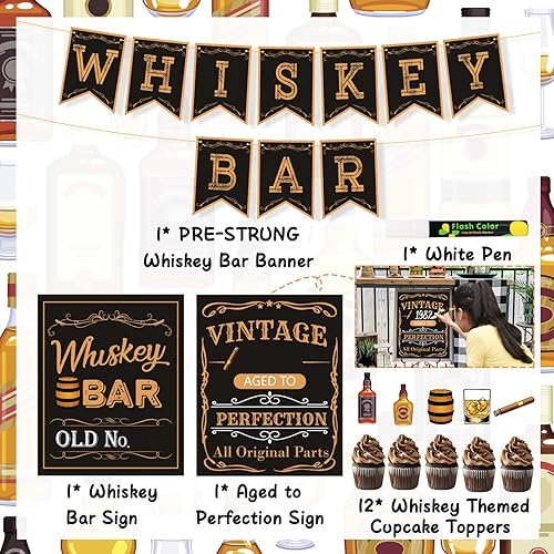 Miniatura 3 de Kit de decoración de barra de whisky, letrero de barra de whisky envejecido a la perfección, letrero de fiesta con temática de whisky para hombres,