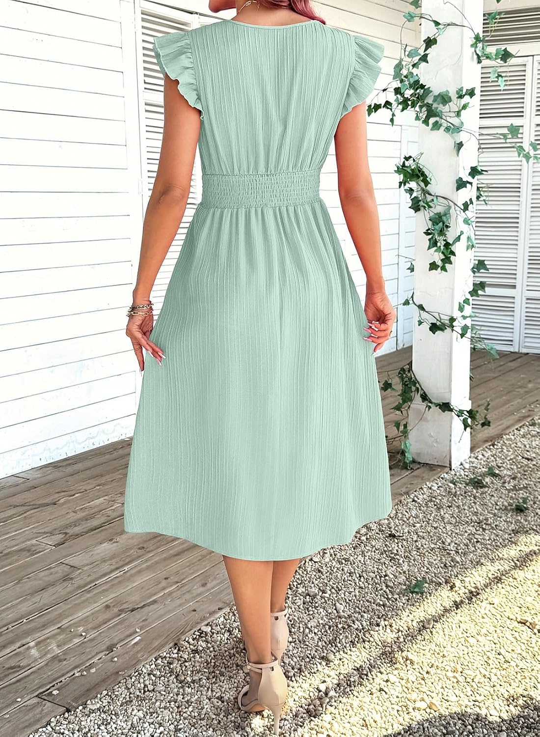 SHEWIN Women Summer Elegant Ruffle Sleeve Dress Semi Formal Boho Outfits 2026