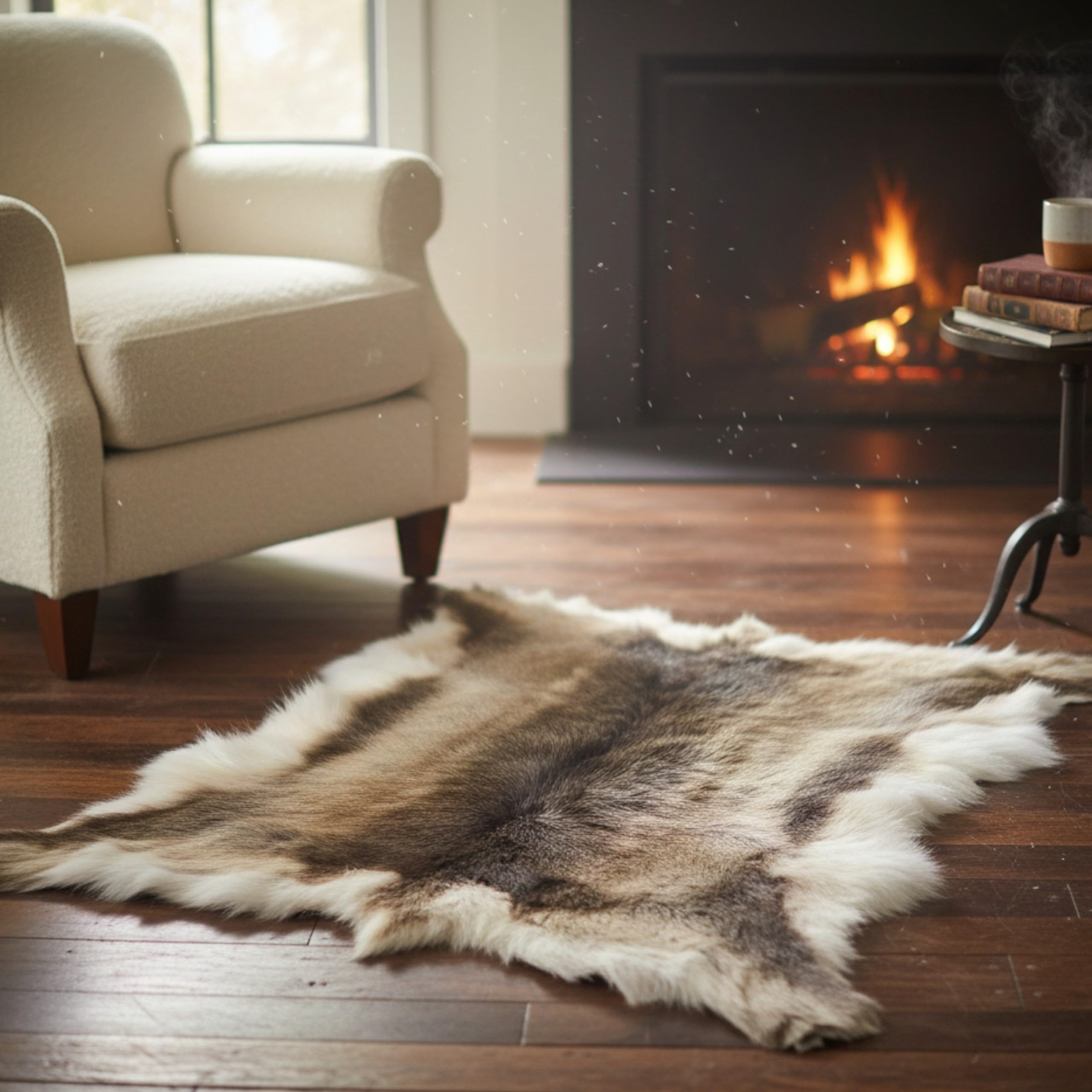 Rentierfell ca. 135 x 80 cm – echtes Naturfell, luxuriös weich & extra warm, nachhaltige Herkunft, jedes Fell EIN Unikat, ideal für Wohnraum, Kamin, Schlafzimmer & stilvolles Wohnen