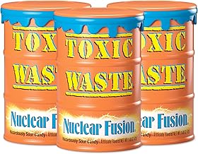 TOXIC WASTE - Nuclear Fusion Hazardously Sour Candy - Raspberry-Lemon, Pineapple-Passionfruit, Grape-Strawberry, Banana-Blueberry, & Orange-Apple Flavors - 1.48 oz. Drums - 3 Pack