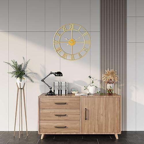 Miniatura 46 de Reloj de pared grande para decoración de sala de estar, 16 pulgadas, silencioso, sin tictac, funciona con pilas, reloj de pared moderno decorativo