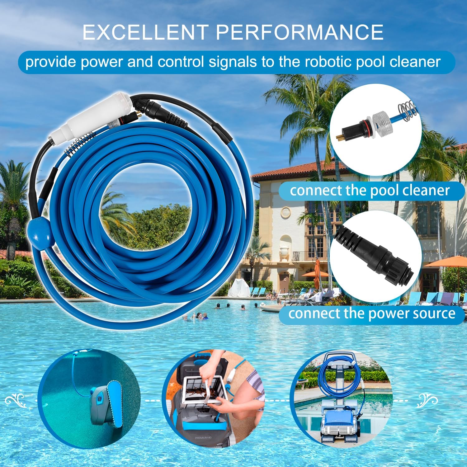 9995861 Cable and Swivel DIY 2 Wire for Dolphin Robotic Pool Cleaners Nautilus(Old), DX3, Advantage Plus, Endeavor, Atlantis, Primal X3, DX3S, Orion, M3, Saturn(Old), Quest & Neptune 60FT(18M)