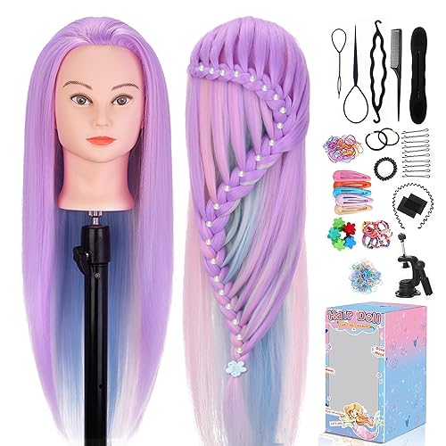 Miniatura 55 de TopDirect Cabeza de maniquí de 29 pulgadas con cabello, cabeza de muñeca para cosmetología y peinado de cabello, cabeza de trenzado de maniquí