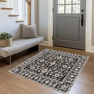 Washable 3x3 Square Rug for Entry Bathroom Kitchen Bedroom Black