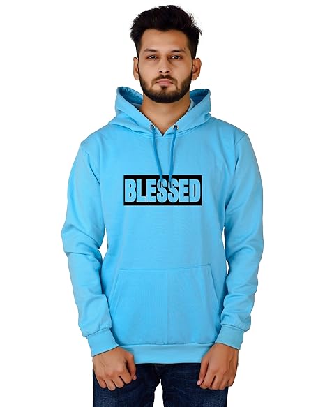 HOODMASTAR Hood Mastar Unisex-Adult Cotton Hooded Neck Blessed Printed Hoodie (Blessed Hoodie Aqua Blue HM-XS_Aqua Blue_XS)