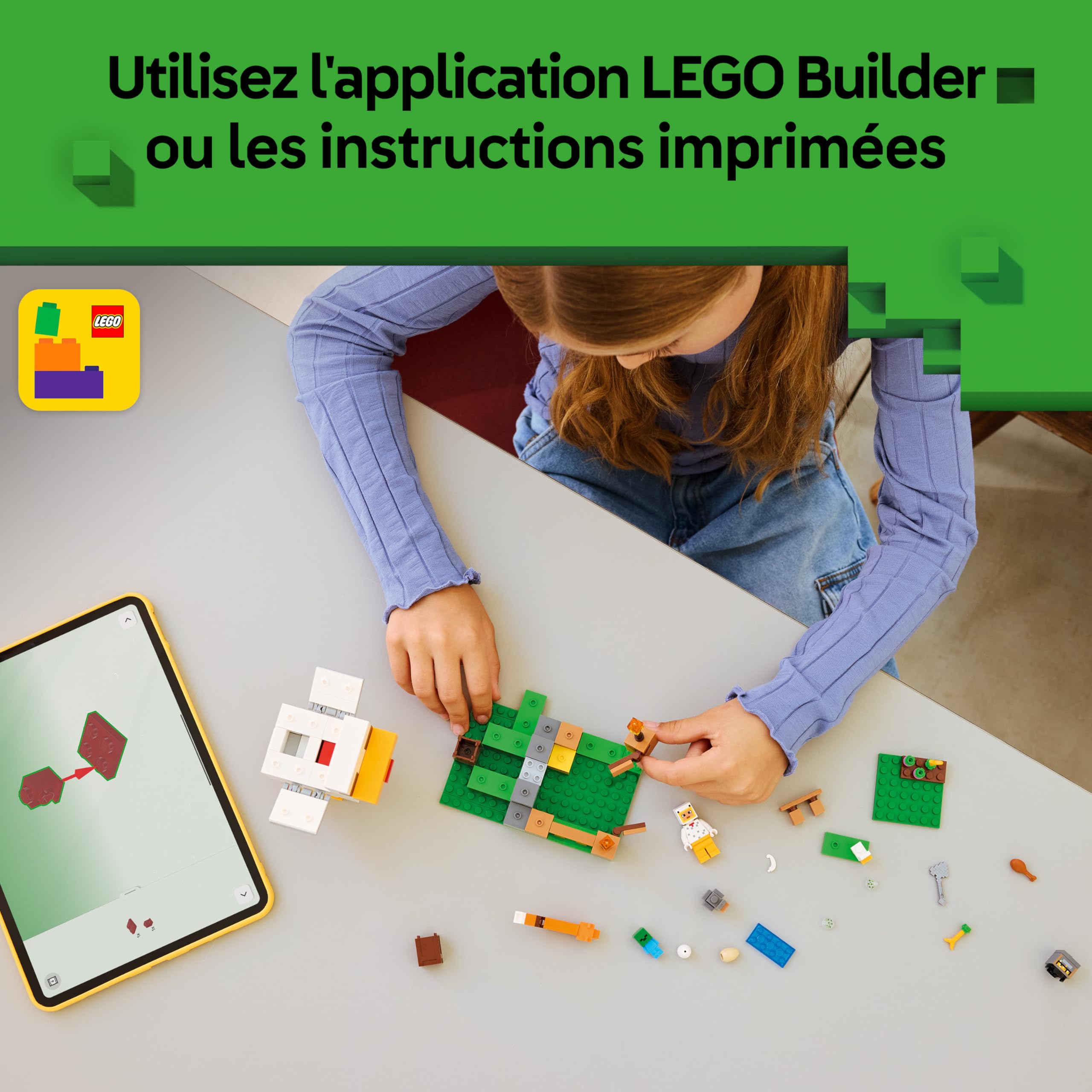 LEGO Minecraft La Ferme à Poulet - Jouet de Construction avec Minifigurine de Fan de Poule, Figurines Mobs de Bébé Zombie & Renard - Cadeau Gaming pour Fille ou Garçon dès 7 Ans 21585