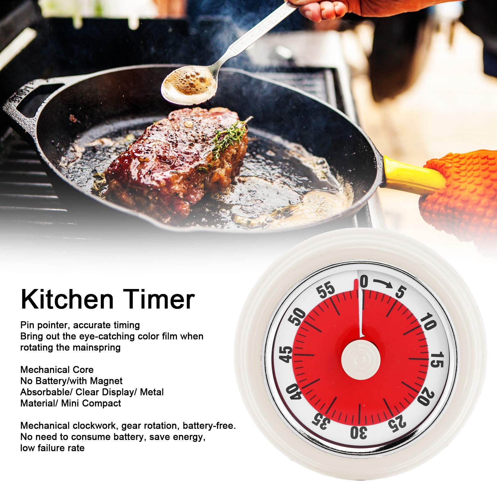 Mechanische Kookwekker, Magnetische 60 Minuten Afteltimer voor Koken, Bakken, Tijdbeheer, Timer, Herinneringen, Wekker voor Schoolleren en Keuken (Visuele timer: wit (geen logo