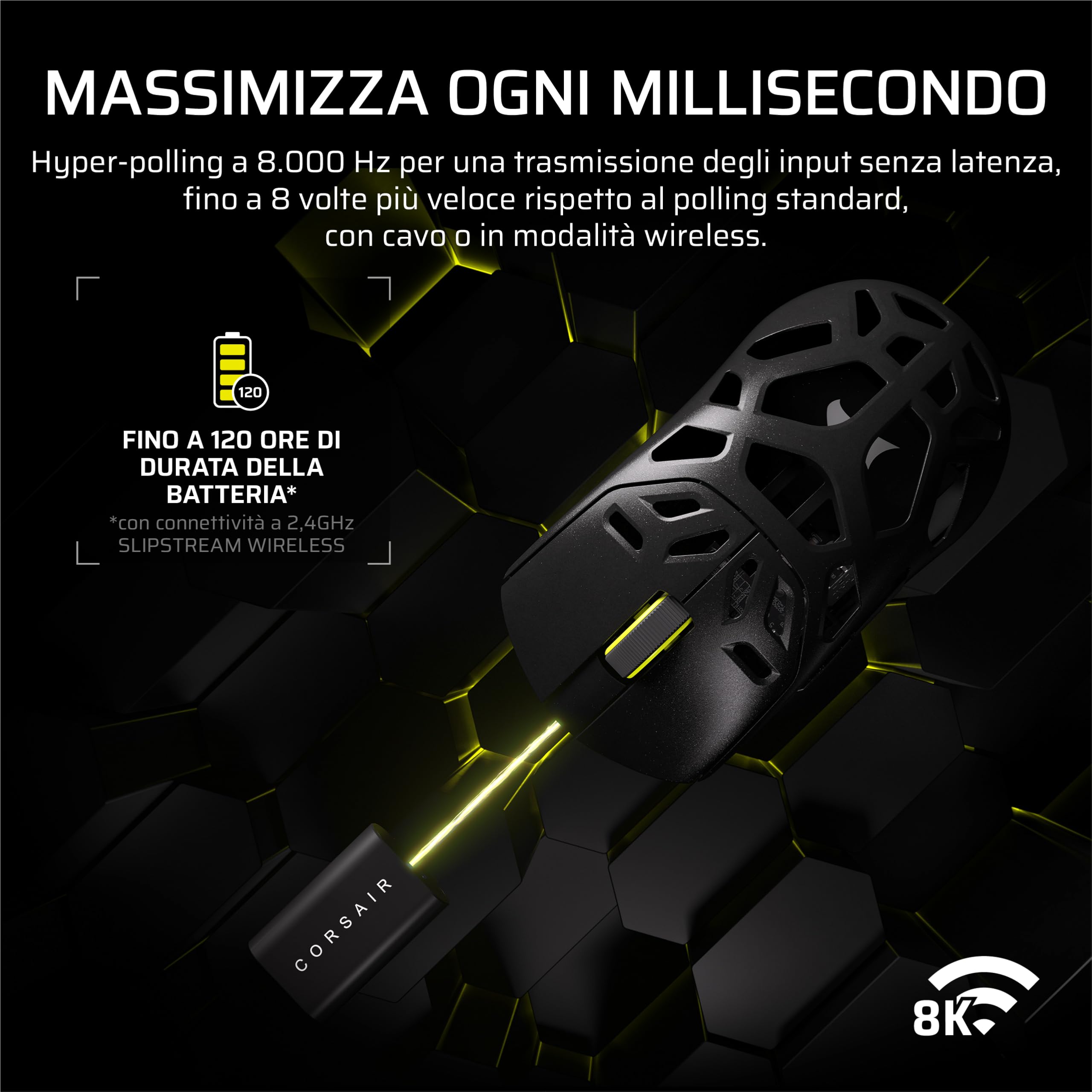 Corsair SABRE v2 PRO MG FPS Mouse Da Gioco Wireless – Nero | Sensore MARKSMAN S Da 33.000 DPI, Hyper-Polling a 8.000 Hz, Magnesio Resistente, Leggero, Batteria Fino a 120 Ore,