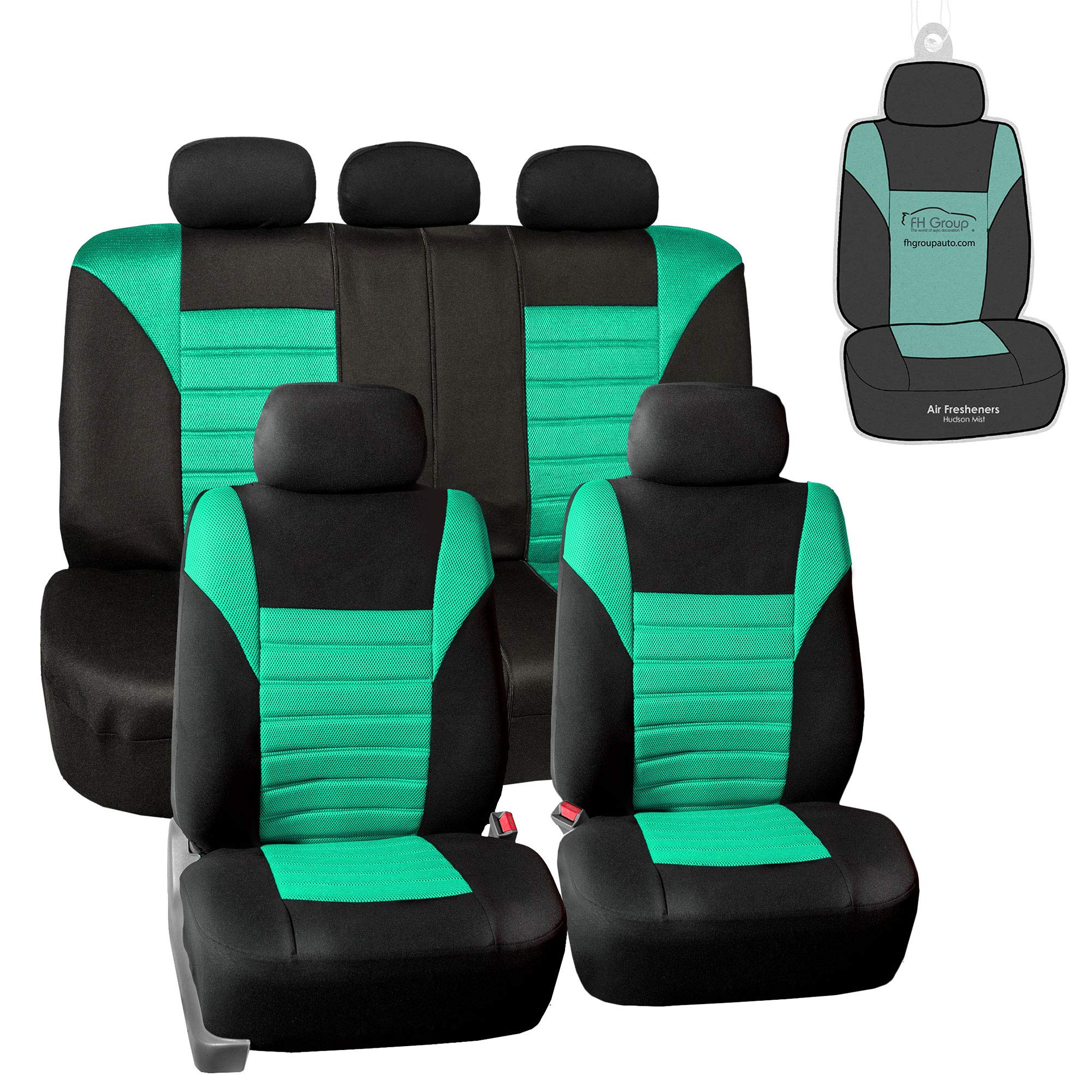 FH Group Automotive Car Seat Covers Full Set Premium 3D Air Mesh Front Seat Covers, Airbag Compatible & Split Bench Cover Universal Fit Interior Accessories for Cars Trucks and SUVs - Mint