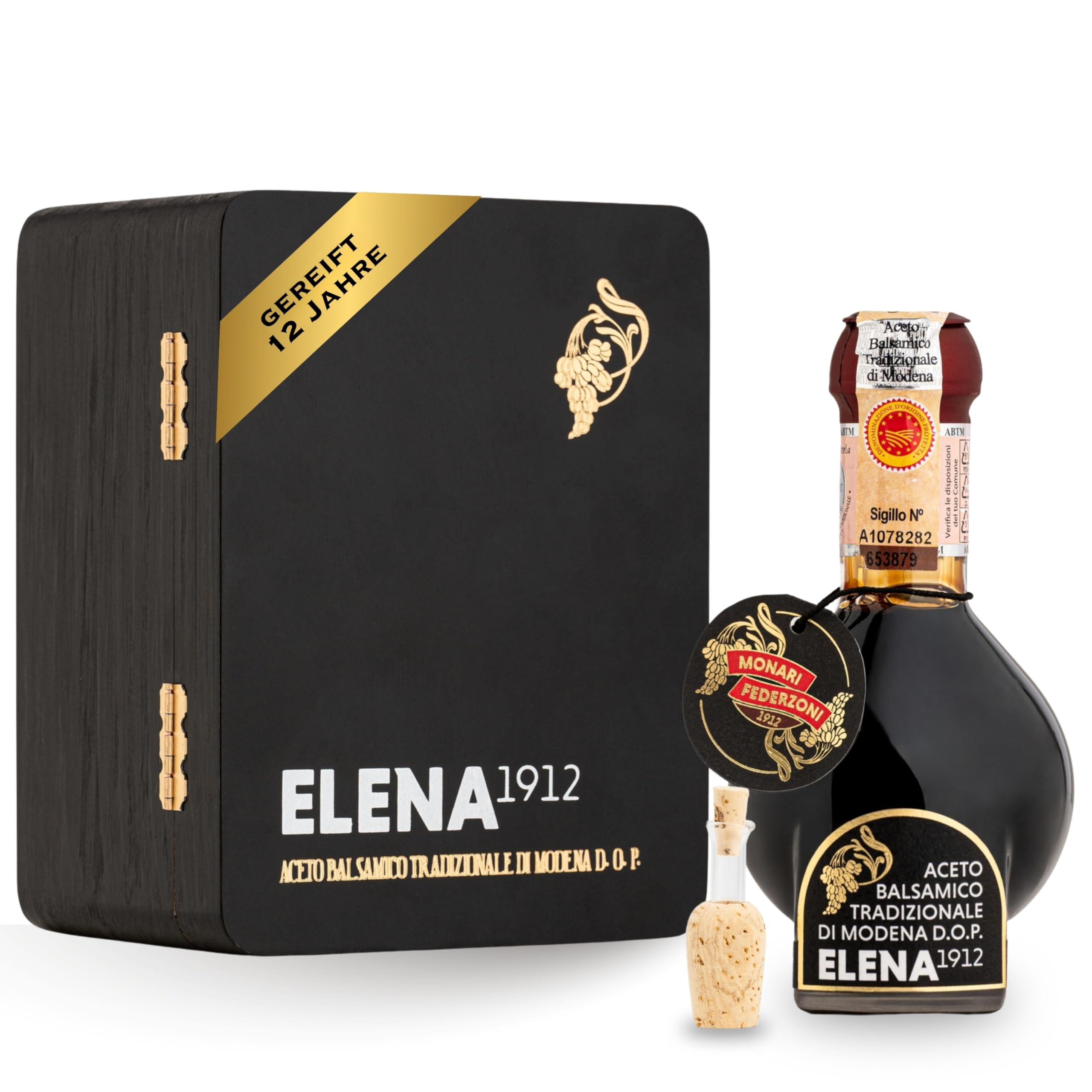Monari Federzoni Balsamico Essig aus Modena DOP, 12 Jahre alt, traditionelles Produkt nur mit gekochtem Traubenmost – inklusive praktischem Spender – Schachtel mit 100 ml