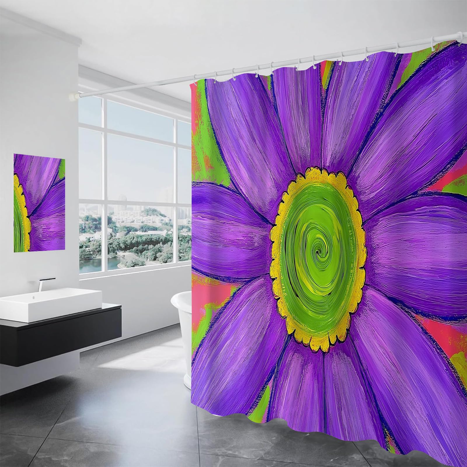 Rideau de douche marguerite violette en tissu 180x180 cm